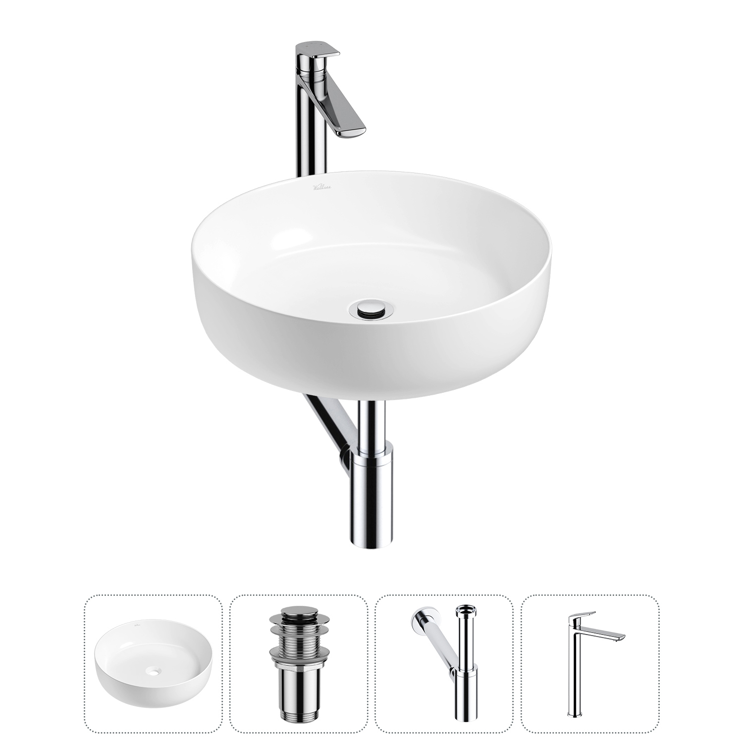 Изображение товара Раковина Wellsee Belle Spa 3.0 45 см комплект с сифоном смесителем и подводками