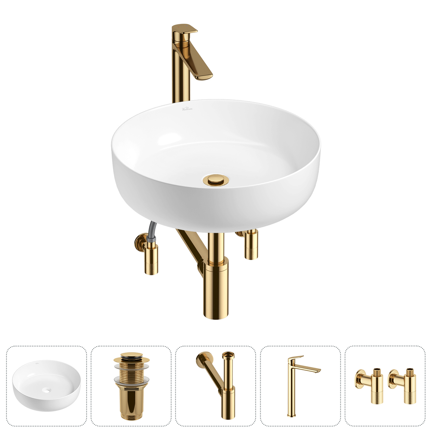 Изображение товара Раковина Wellsee belle spa 3.0 45 см комплект с сифоном смесителем и вентилями