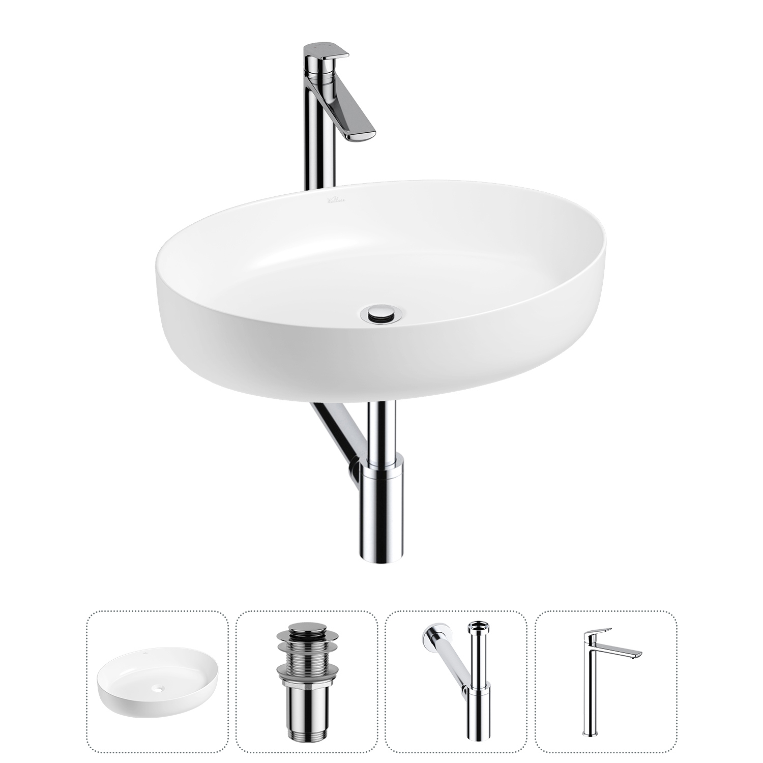 Изображение товара Раковина Wellsee Belle Spa 3.0 55см комплект с сифоном и смесителем
