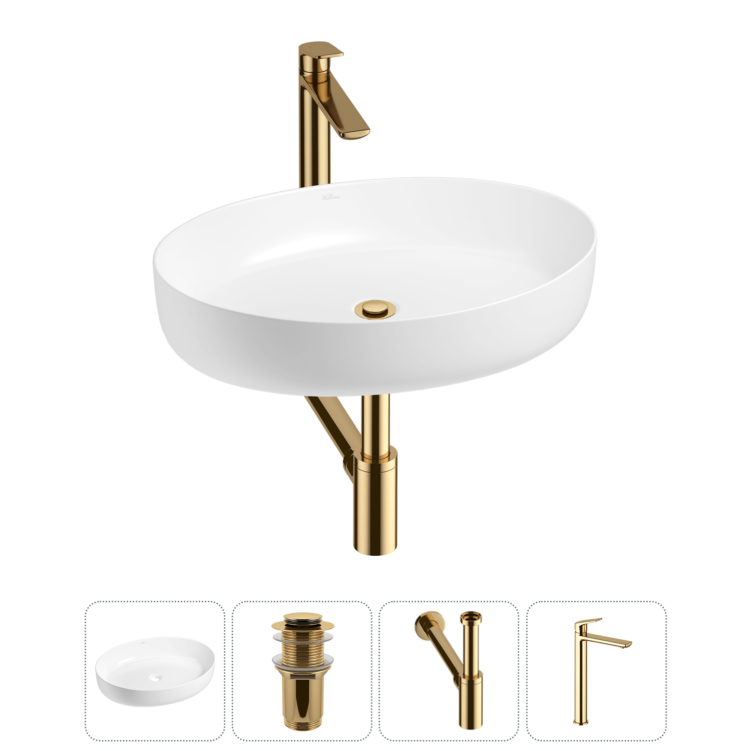 Изображение товара Раковина Wellsee Belle Spa 3.0 55 см 4 в 1 с сифоном и смесителем