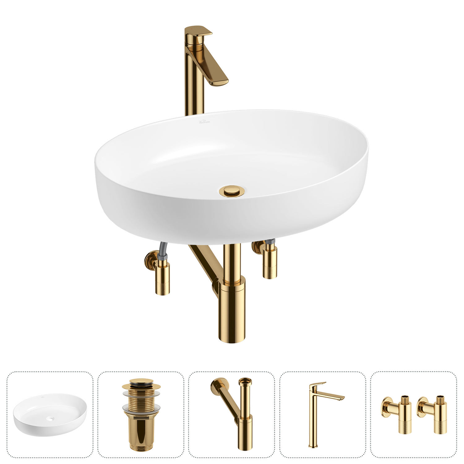 Изображение товара Раковина Wellsee Belle Spa 3.0 55 см белая с комплектом 5 в 1