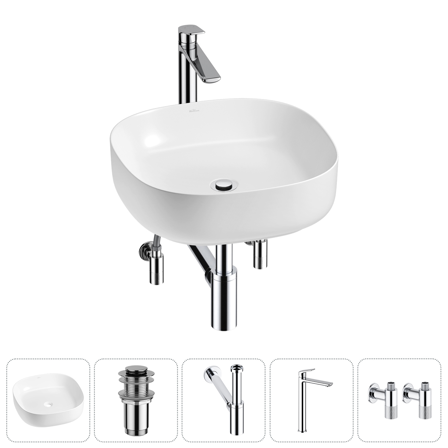 Изображение товара Раковина Wellsee Belle Spa 3.0 45см комплект с сифоном и смесителем