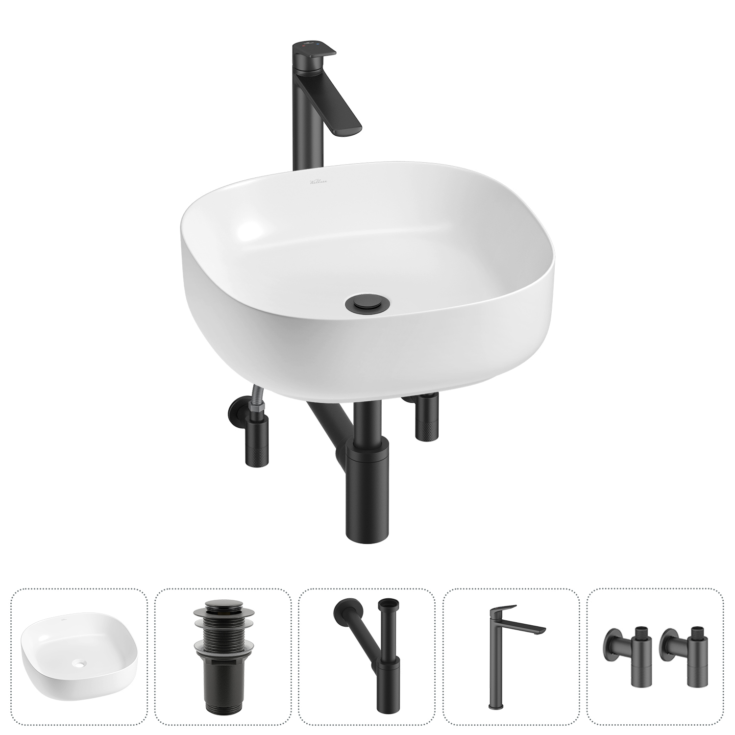 Изображение товара Раковина Wellsee belle spa 3.0 45 см 5 в 1 с сифоном смесителем и вентиля