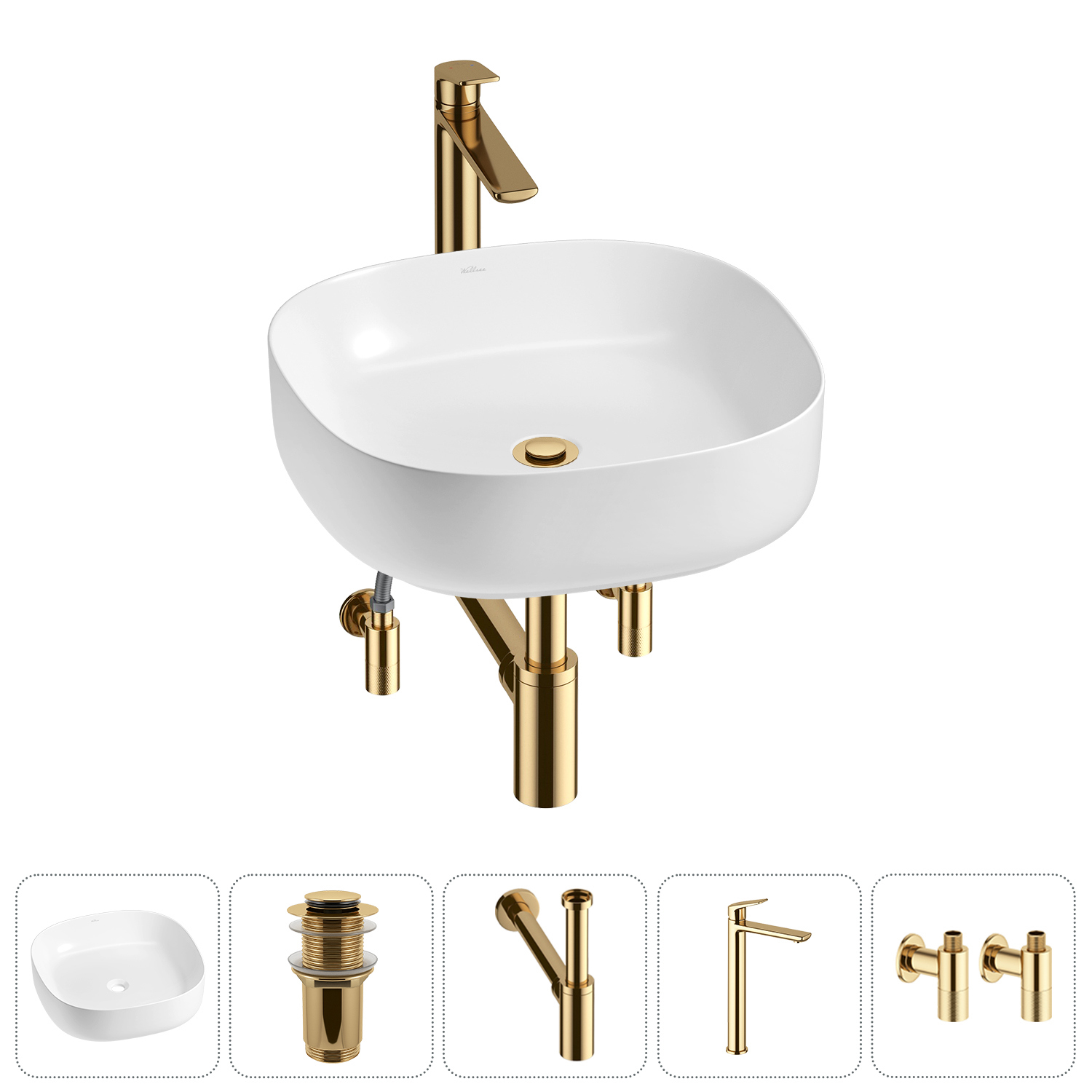 Изображение товара Раковина Wellsee Belle Spa 3.0 квадратная 45 см с комплектом аксессуаров