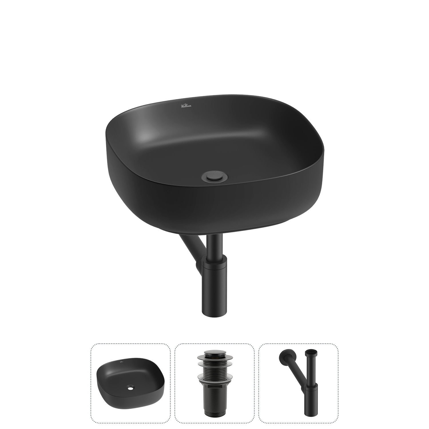 Изображение товара Раковина Wellsee Belle Spa 3.0 45см черная с сифоном и клапаном