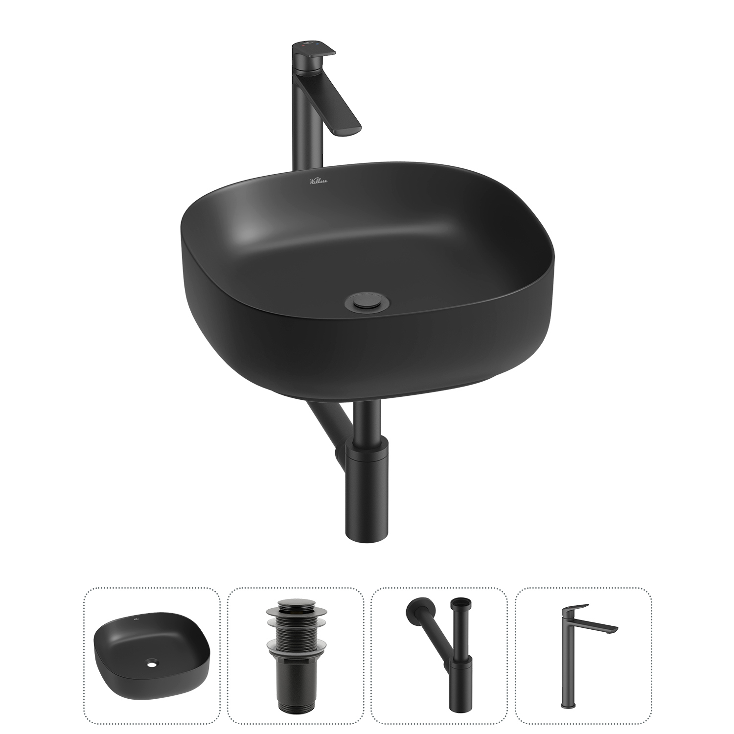 Изображение товара Раковина Wellsee Belle Spa 3.0 45 см черный комплект 4 в 1