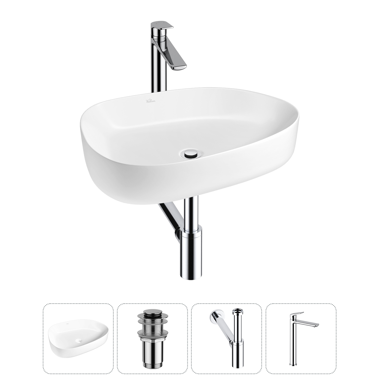 Изображение товара Раковина Wellsee Belle Spa 3.0 55 см комплект керамическая с сифоном и смесителем