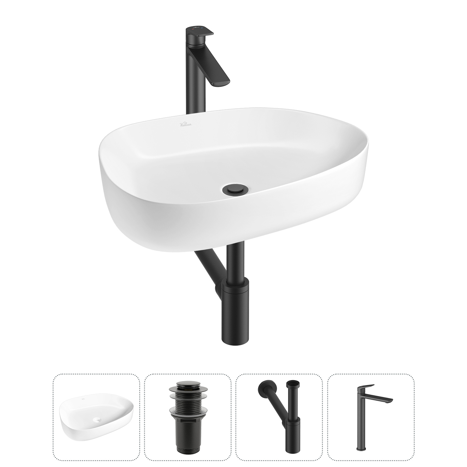 Изображение товара Раковина Wellsee belle spa 3.0 20212726R 55см цвет раковина 4 в 1: д/к, сифон, смеситель