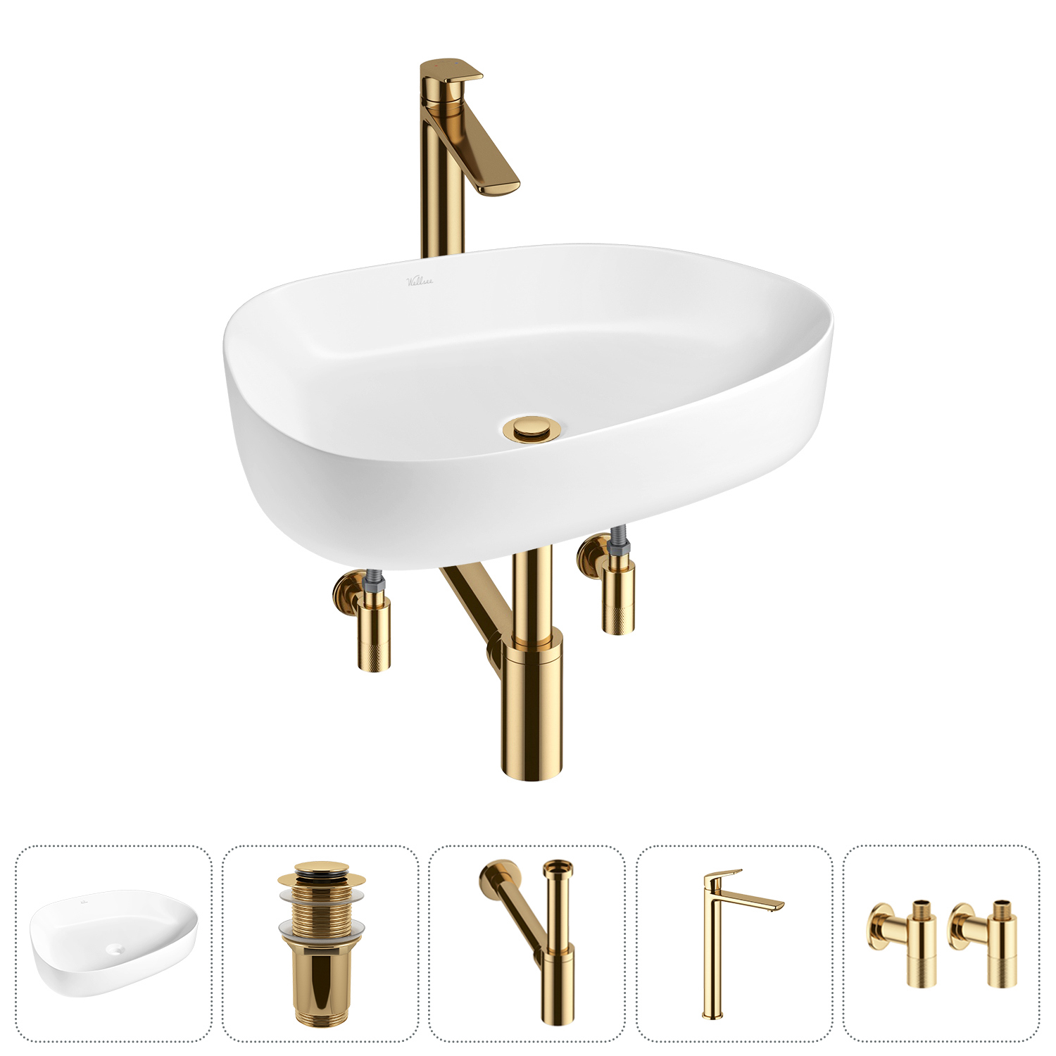 Изображение товара Раковина накладная Wellsee Belle Spa 55 см с донным клапаном сифоном и вентилями