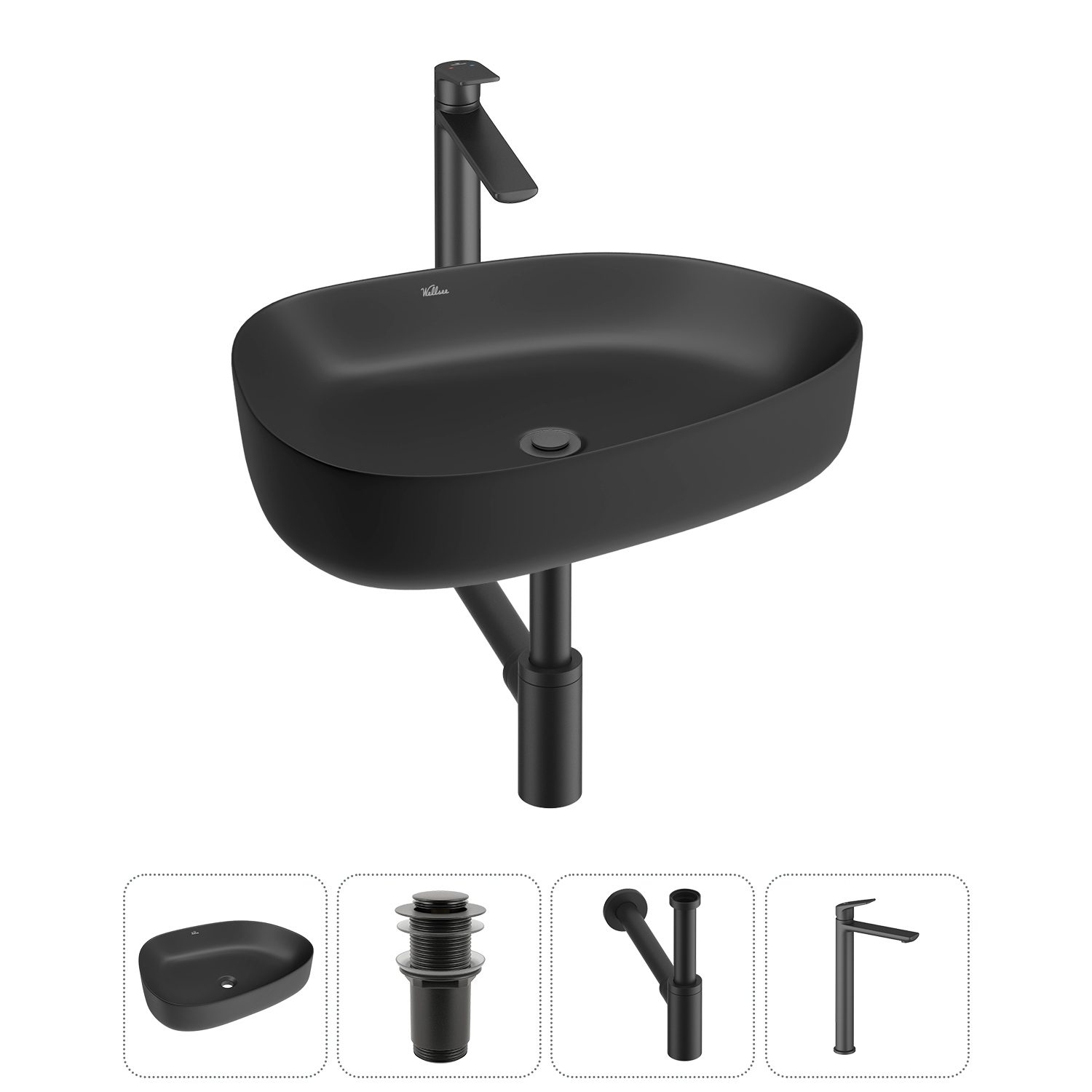 Изображение товара Раковина Wellsee Belle Spa 3.0 55 см черная из RefCeram комплект 4 в 1
