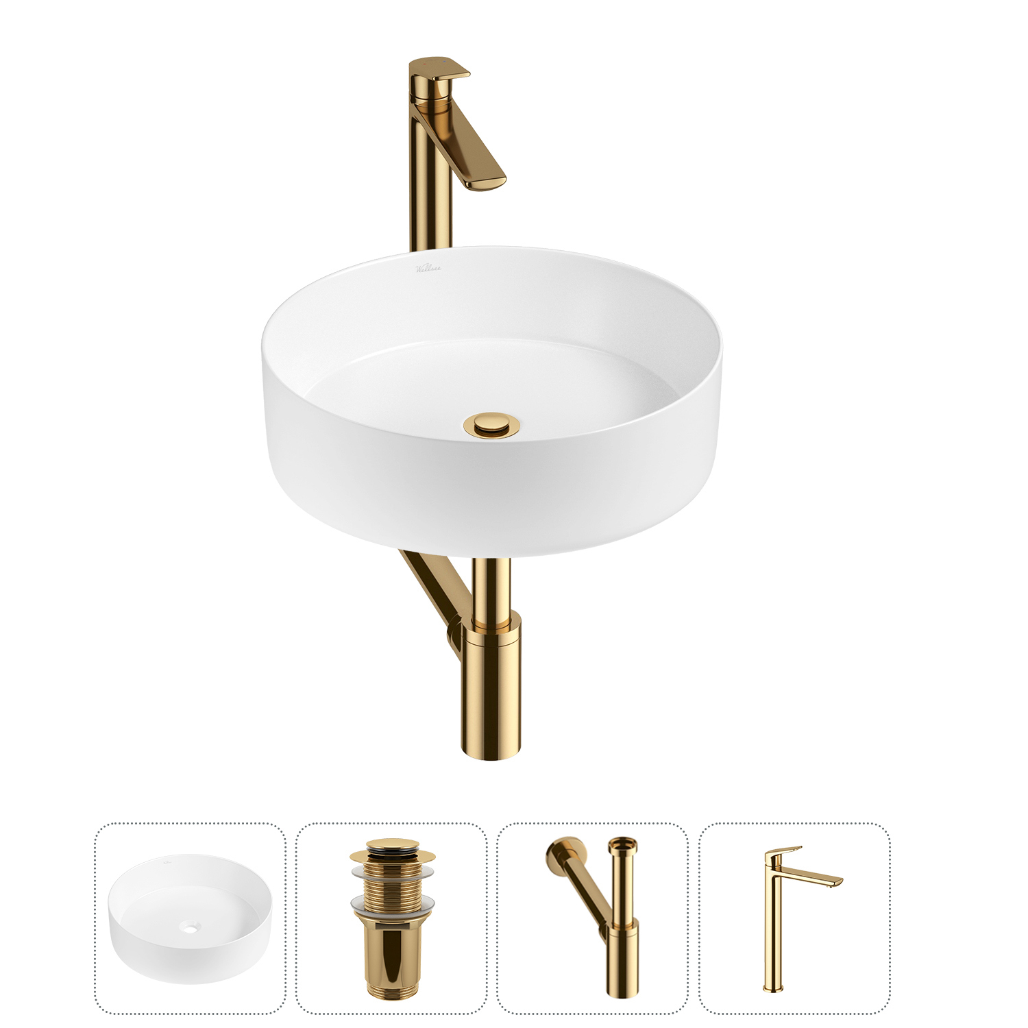 Изображение товара Раковина Wellsee coax 20213873R 30см белая с сифоном и смесителем