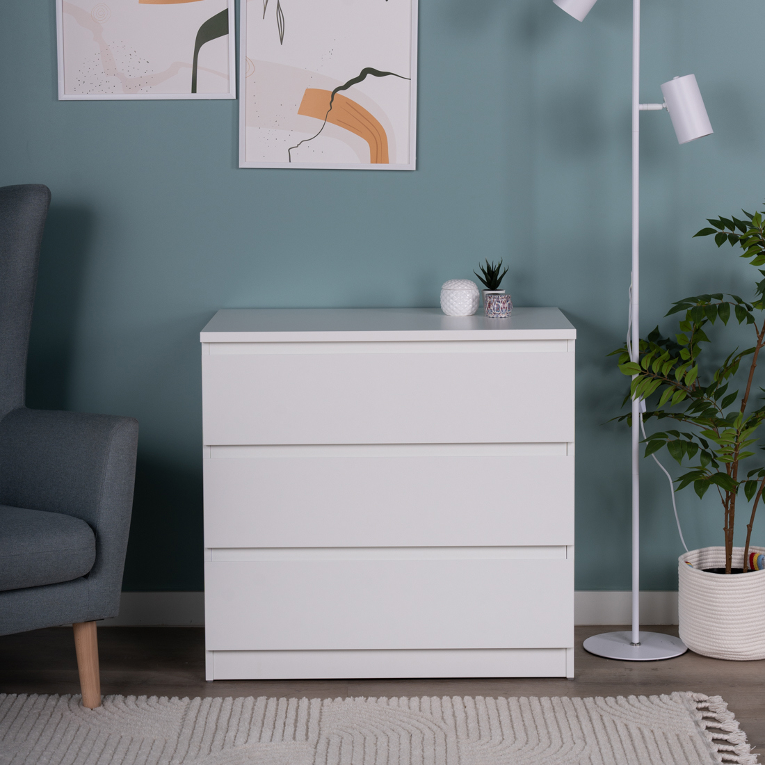 Изображение товара Комод Гуд Лакк Мальта 3 ящика 80.30x76.40x48 см ЛДСП цвет белый