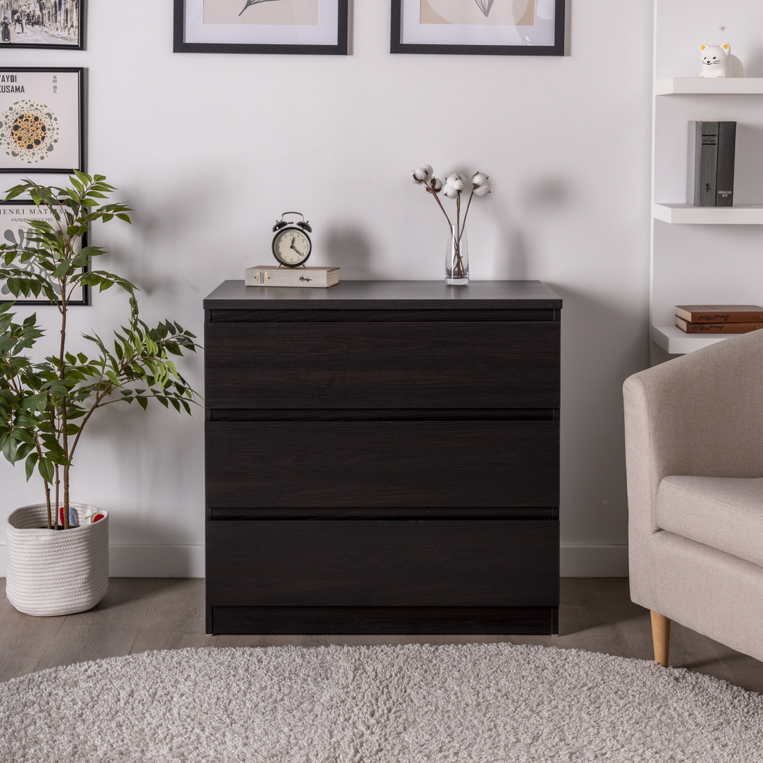 Изображение товара Комод Гуд Лакк Мальта 3 ящика 80.30x76.40x48 см ЛДСП цвет венге