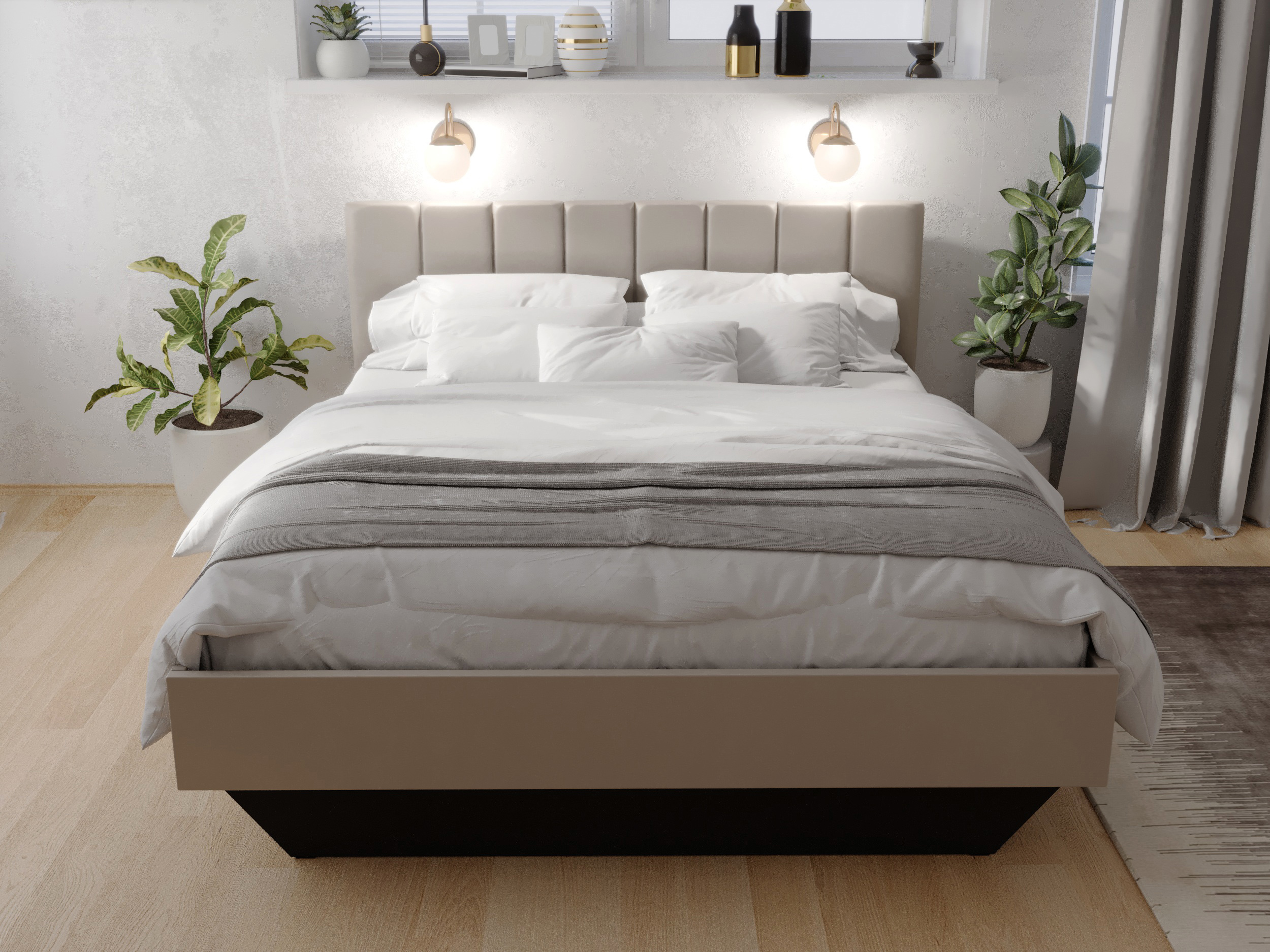 Изображение товара Кровать Морбидо 160x200 см из ЛДСП с мягким изголовьем современный дизайн