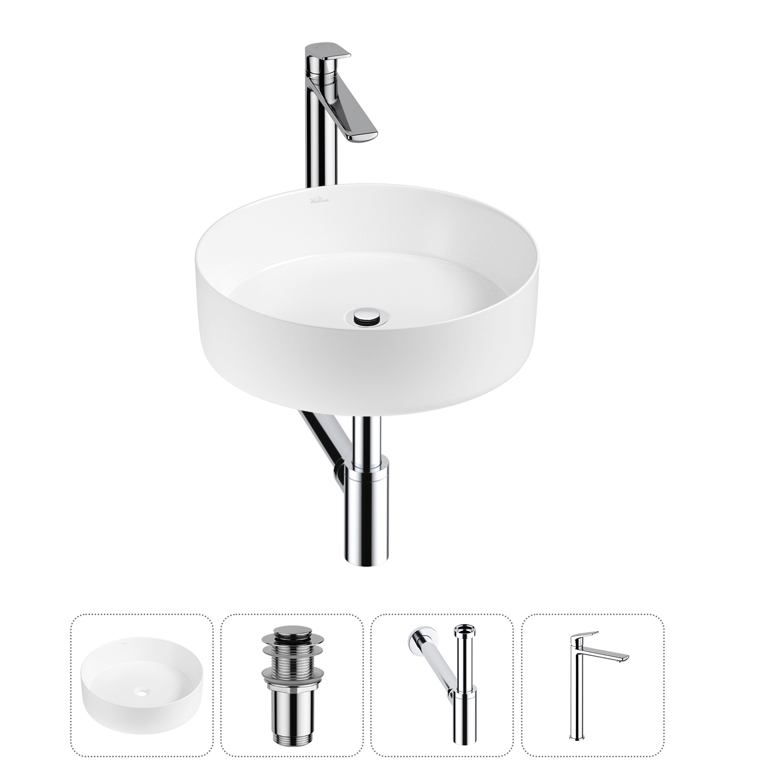 Изображение товара Раковина Wellsee coax 20213887R 36см комплект с сифон, смеситель и клапан