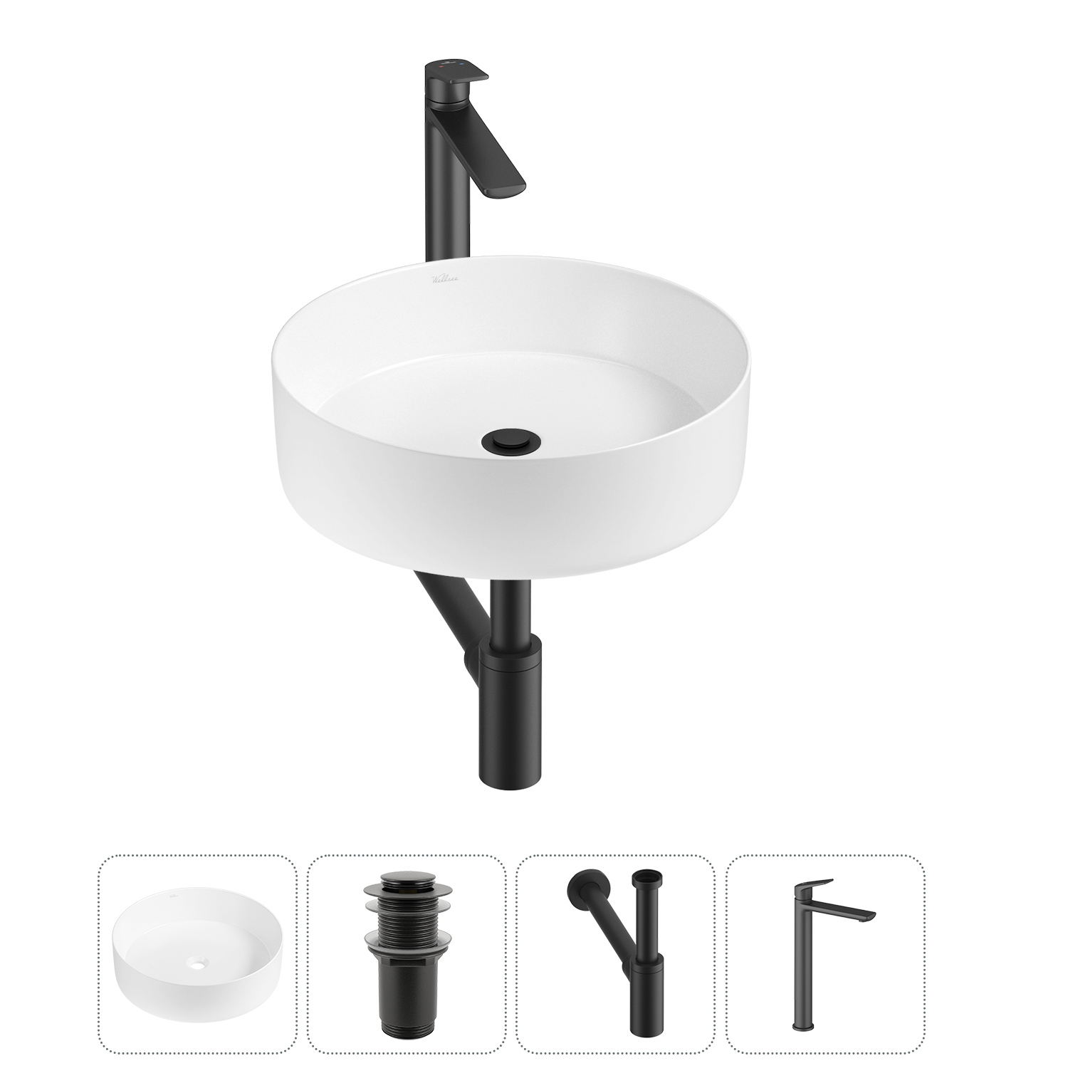 Изображение товара Раковина Wellsee coax 20213888R 36см белая комплект для ванной