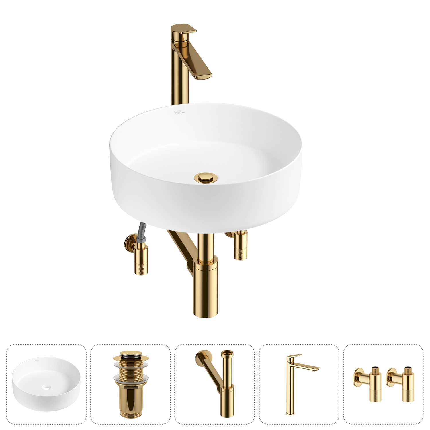 Изображение товара Раковина Wellsee coax 20213925R 30см 5 в 1 комплект в матовом белом