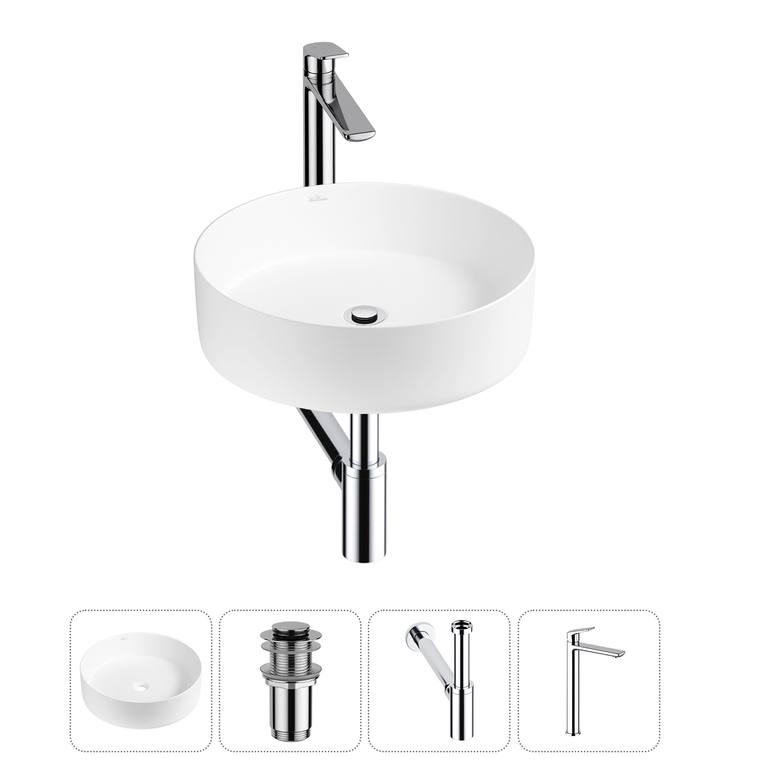 Изображение товара Раковина Wellsee coax 20213935R 36см комплектная с сифон и смесителем