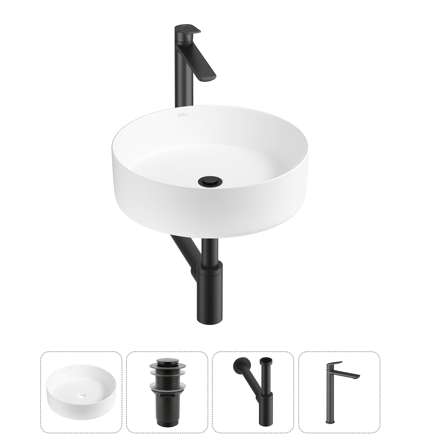 Изображение товара Раковина Wellsee coax 20213936R 36см матовая белая комплект 4 в 1