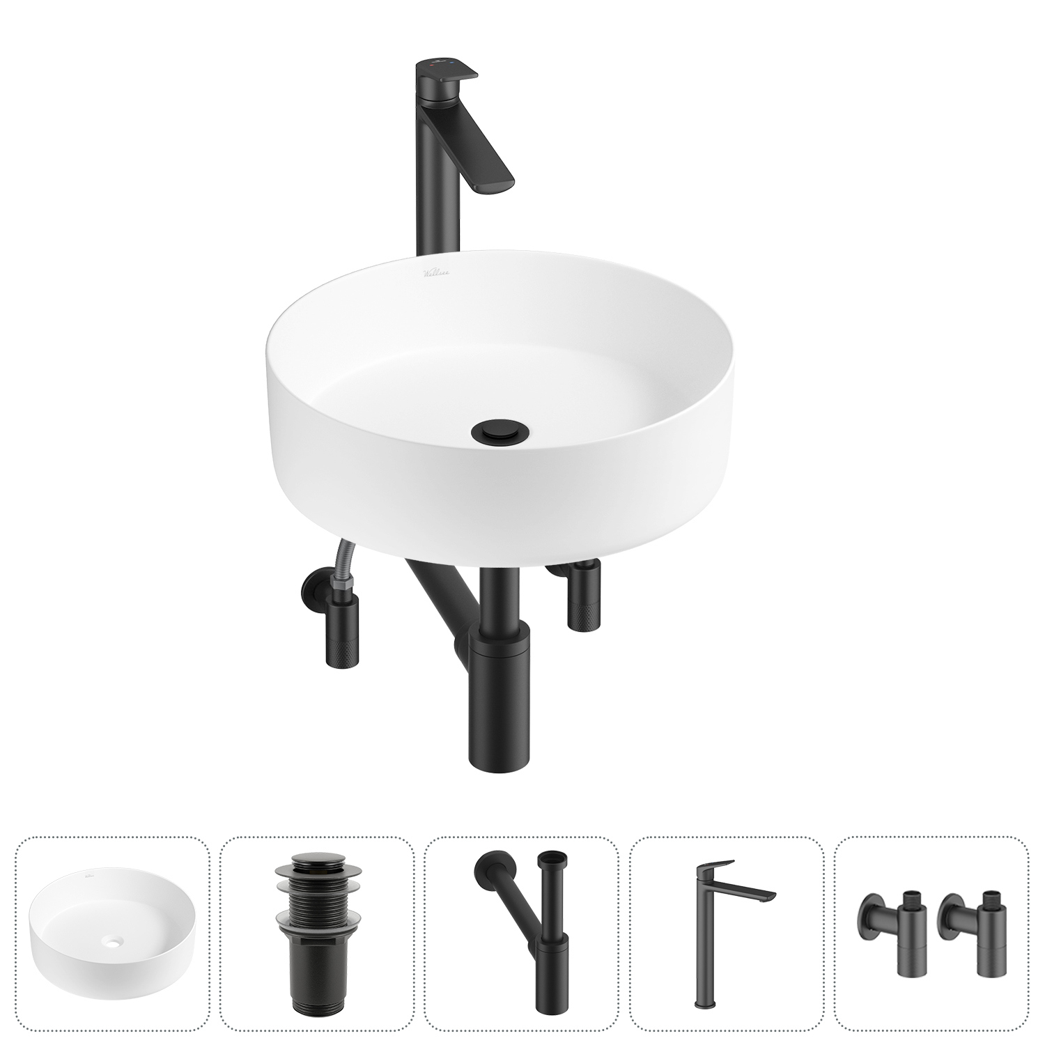 Изображение товара Раковина Wellsee coax 20213940R 36 см с сифоном и смесителем