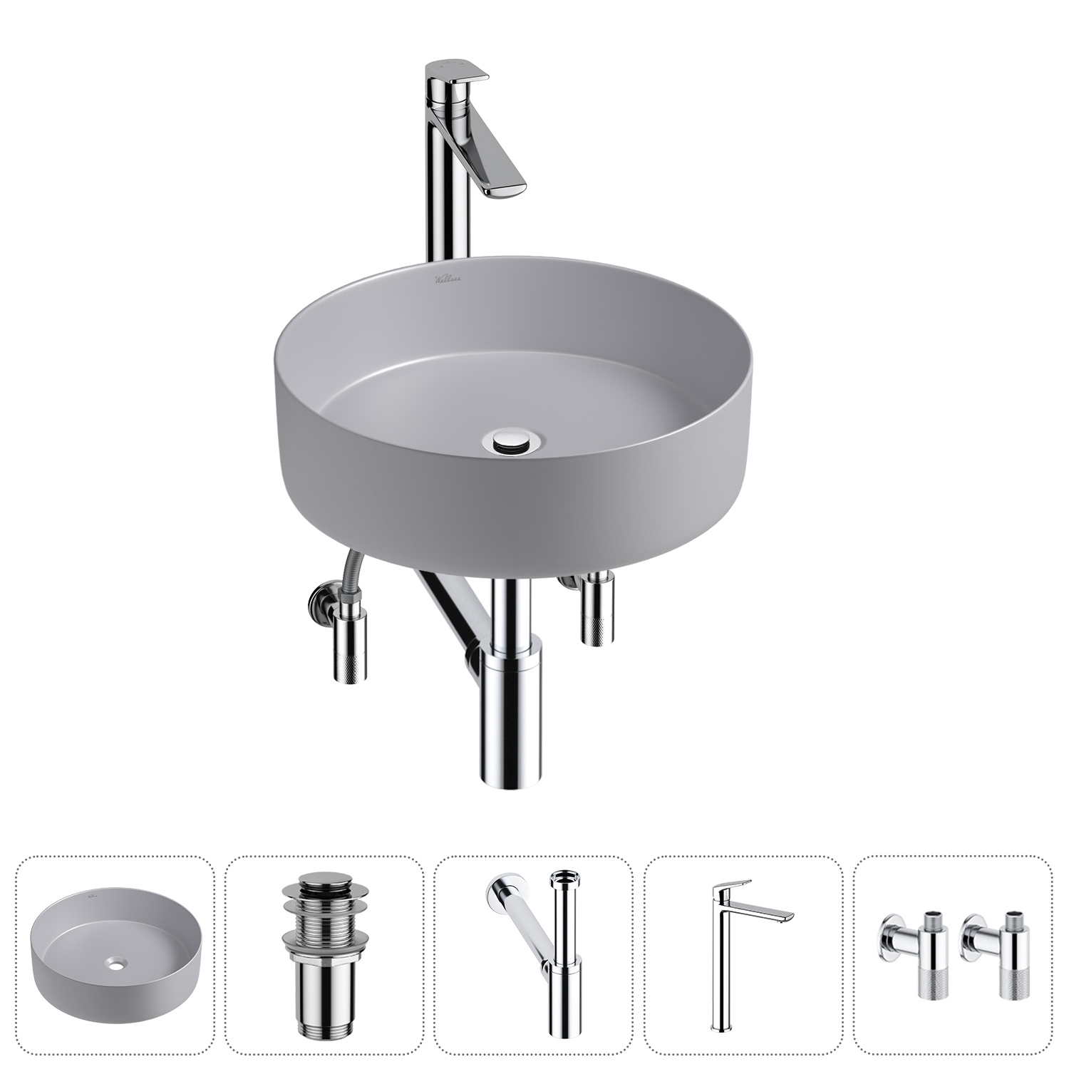 Изображение товара Раковина Wellsee coax 20213998R 30см комплект с сифоном и смесителем