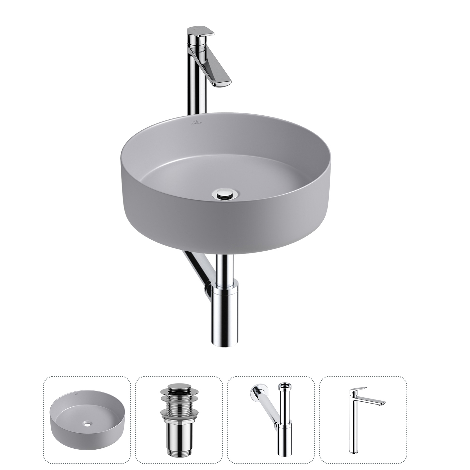 Изображение товара Раковина Wellsee coax 20214001R 36см с аксессуарами комплект