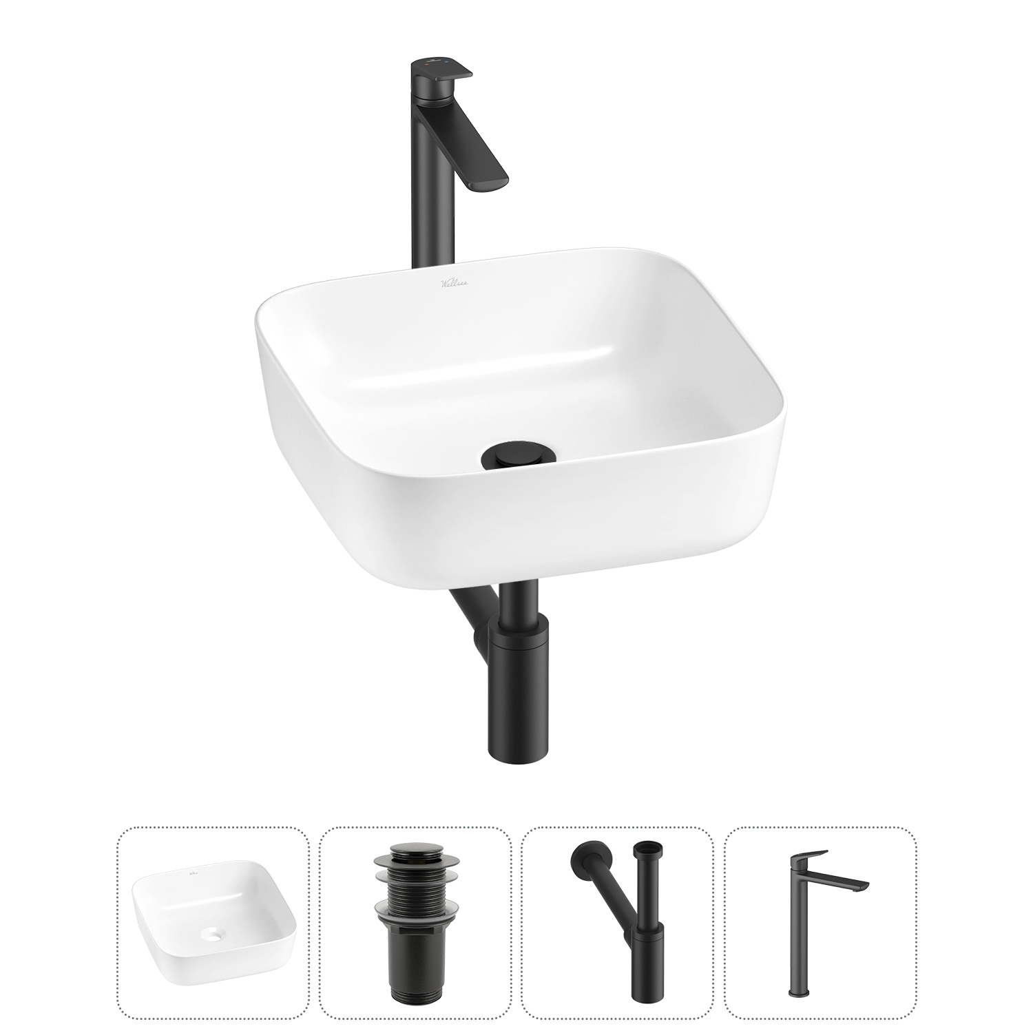 Изображение товара Раковина Wellsee preen 20214184R 39см с сифоном и смесителем, белая