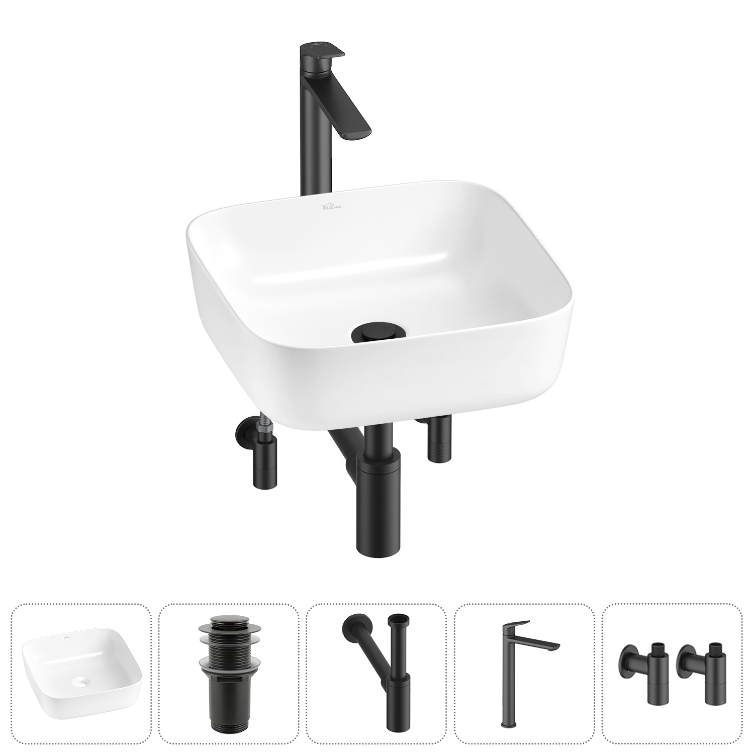 Изображение товара Раковина Wellsee Preen 20214188R 39см белая глянцевая 5 в 1 комплект