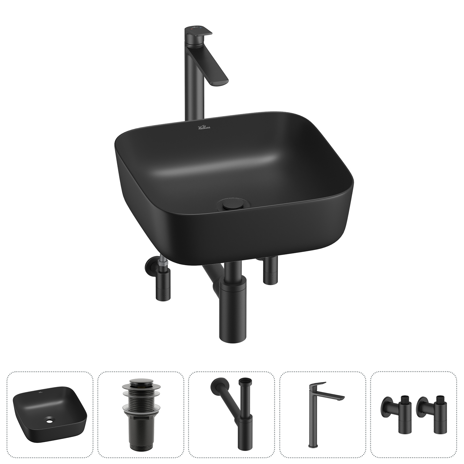 Изображение товара Раковина Wellsee Preen 20214201R 39см черная с комплектом монтажных элементов