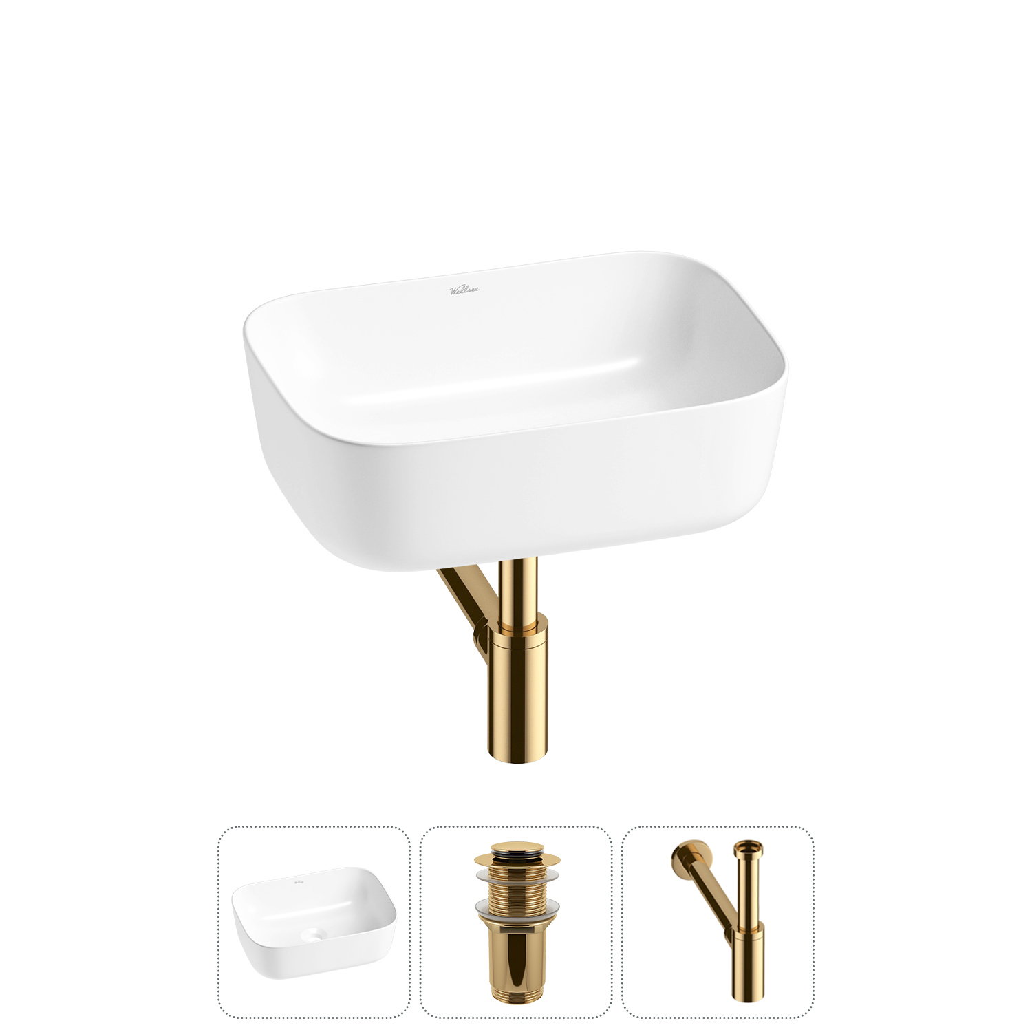 Изображение товара Раковина Wellsee preen 20214209R 40см белая современная накладная с сифон и клапаном