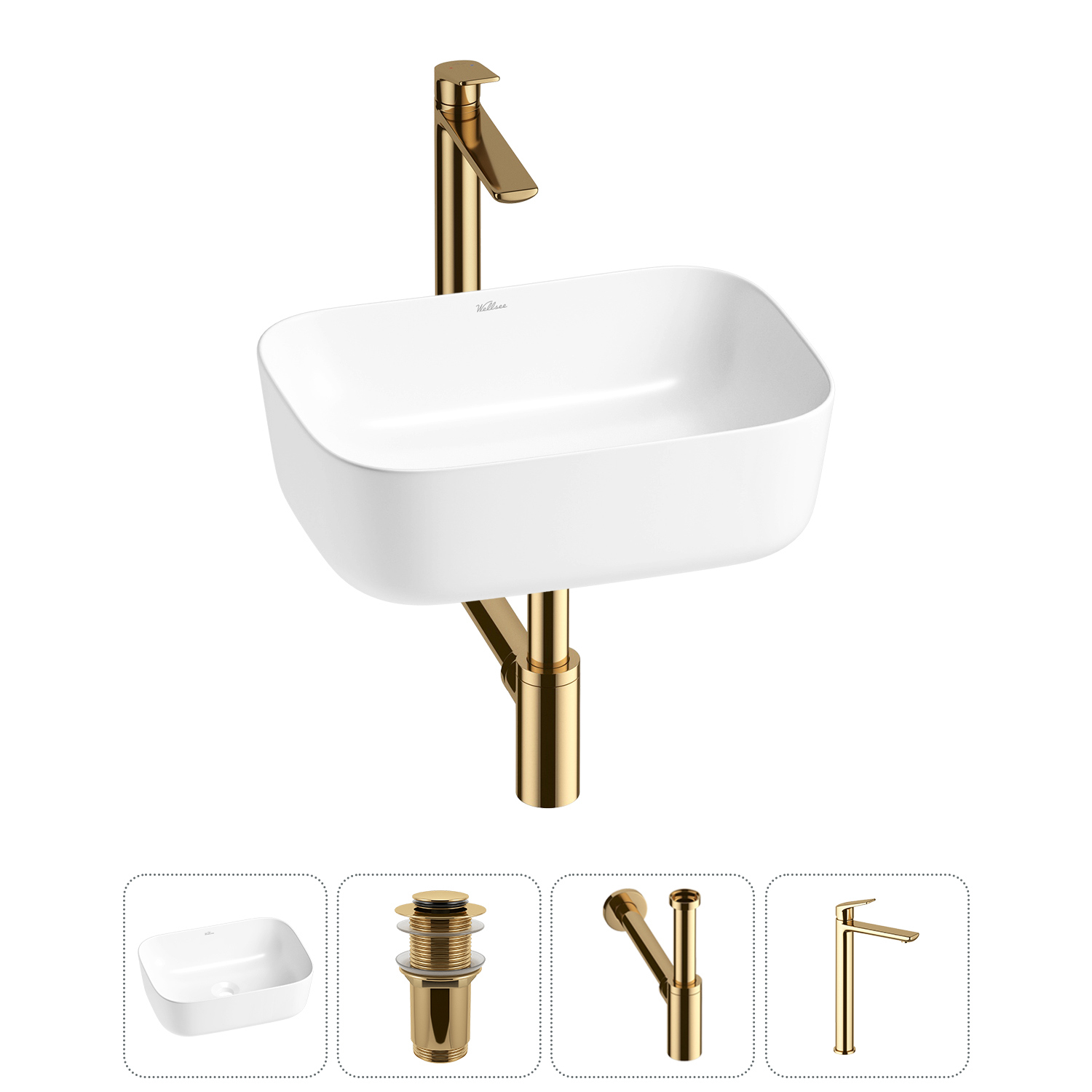 Изображение товара Раковина накладная Wellsee Preen 20214213R с донным клапаном сифоном и смесителем