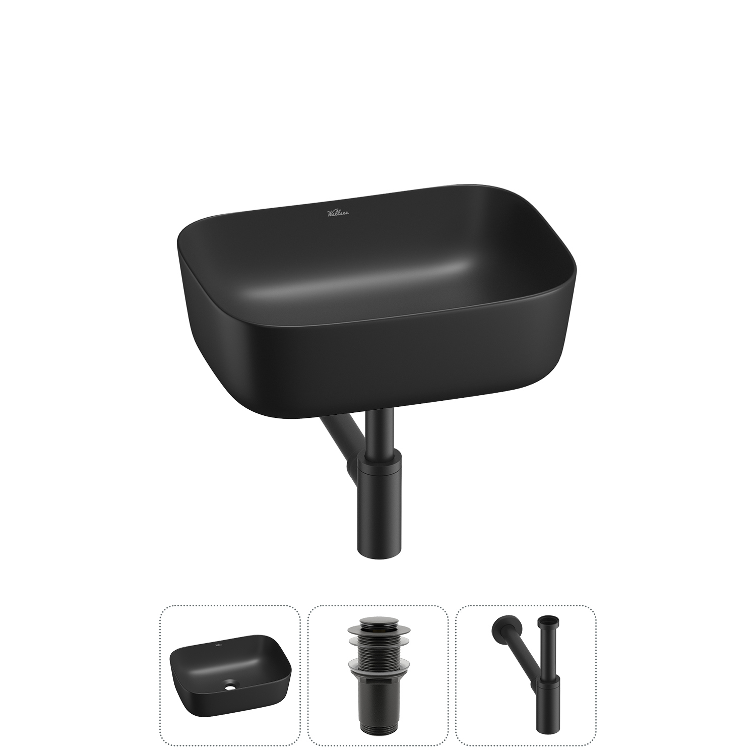 Изображение товара Раковина Wellsee preen 20214223R 40 см черный матовый 3 в 1 комплект