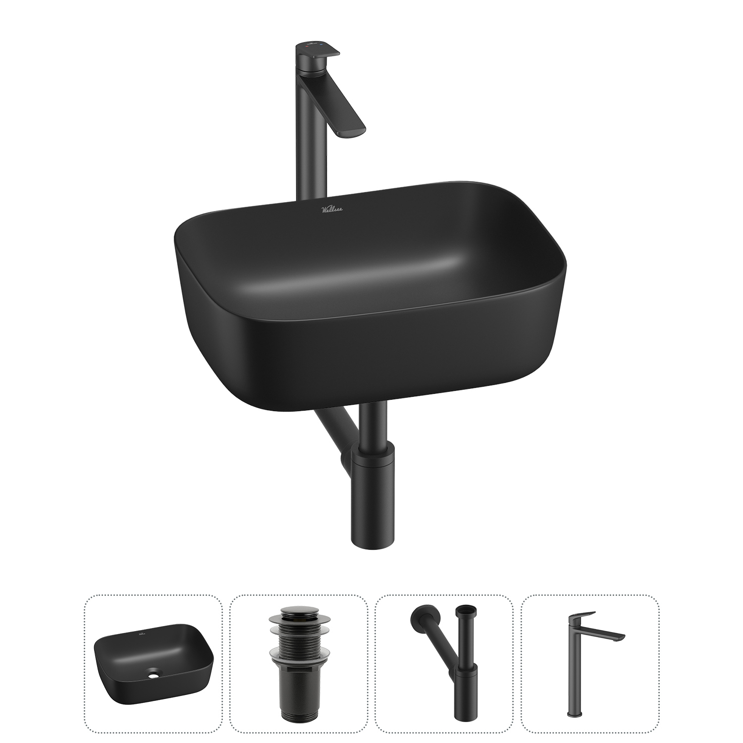 Изображение товара Раковина Wellsee Preen 20214226R 40см черный матовый комплект для ванной