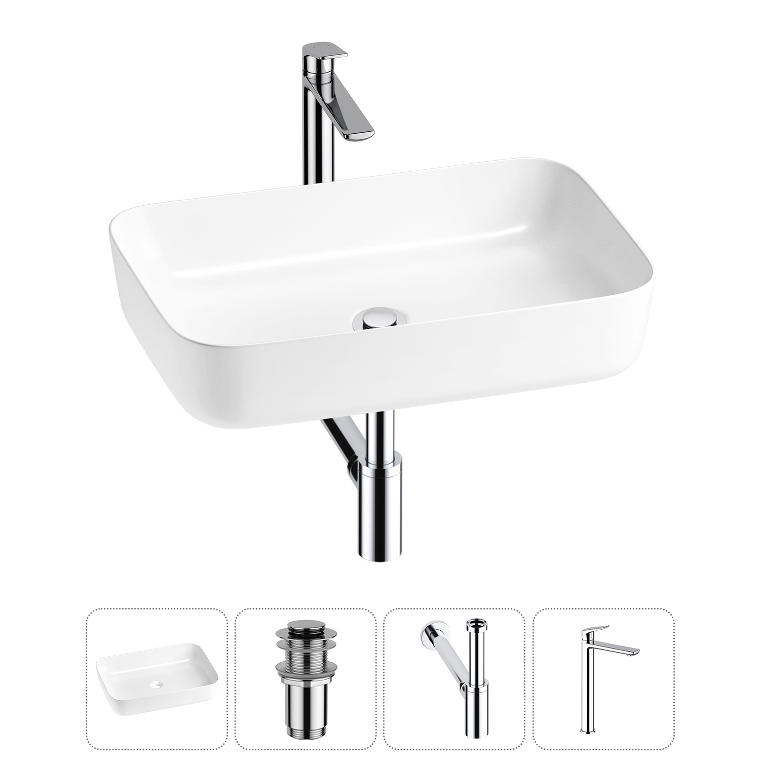 Изображение товара Раковина Wellsee preen 20214239R 50см цвет раковина 4 в 1: д/к, сифон, смеситель