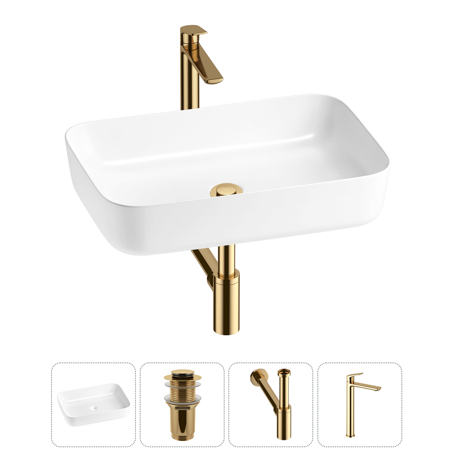 Изображение товара Раковина Wellsee preen 20214241R 50 см с комплектом аксессуаров золото