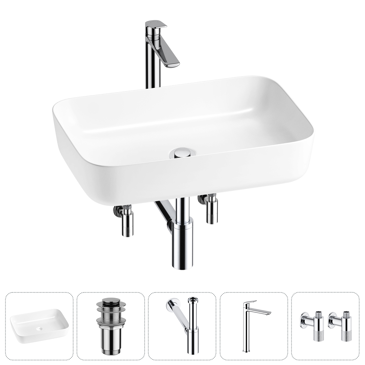 Изображение товара Раковина Wellsee preen 20214243R 50см цвет раковина 5 в 1: д/к, сифон, смеситель, вентили