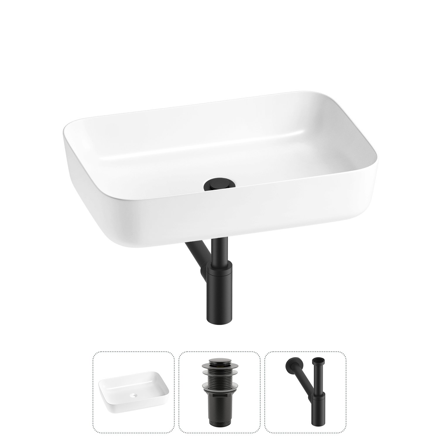 Изображение товара Раковина Wellsee preen 20214252R 60 см белая глянцевая с сифон и клапаном