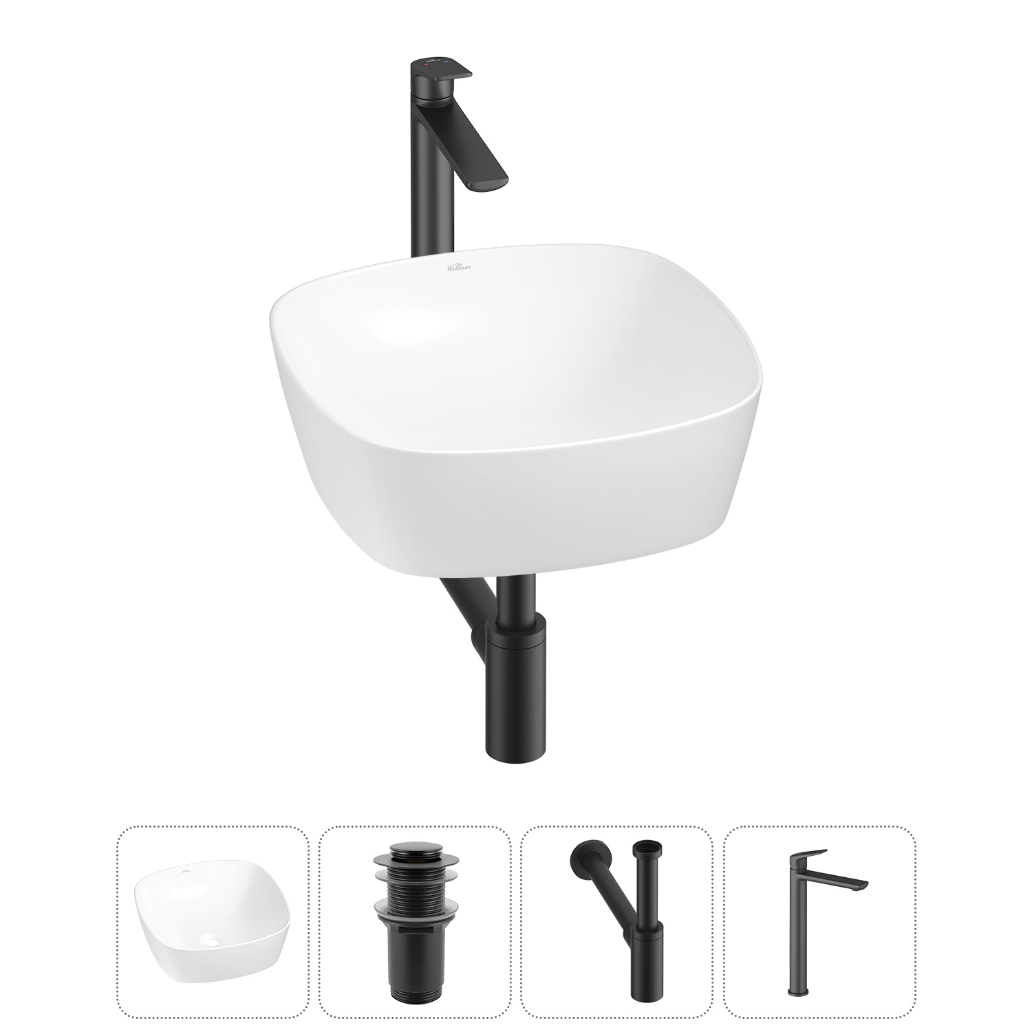 Изображение товара Раковина Wellsee ground breaking 20212134R 40см цвет раковина 4 в 1: д/к, сифон, смеситель