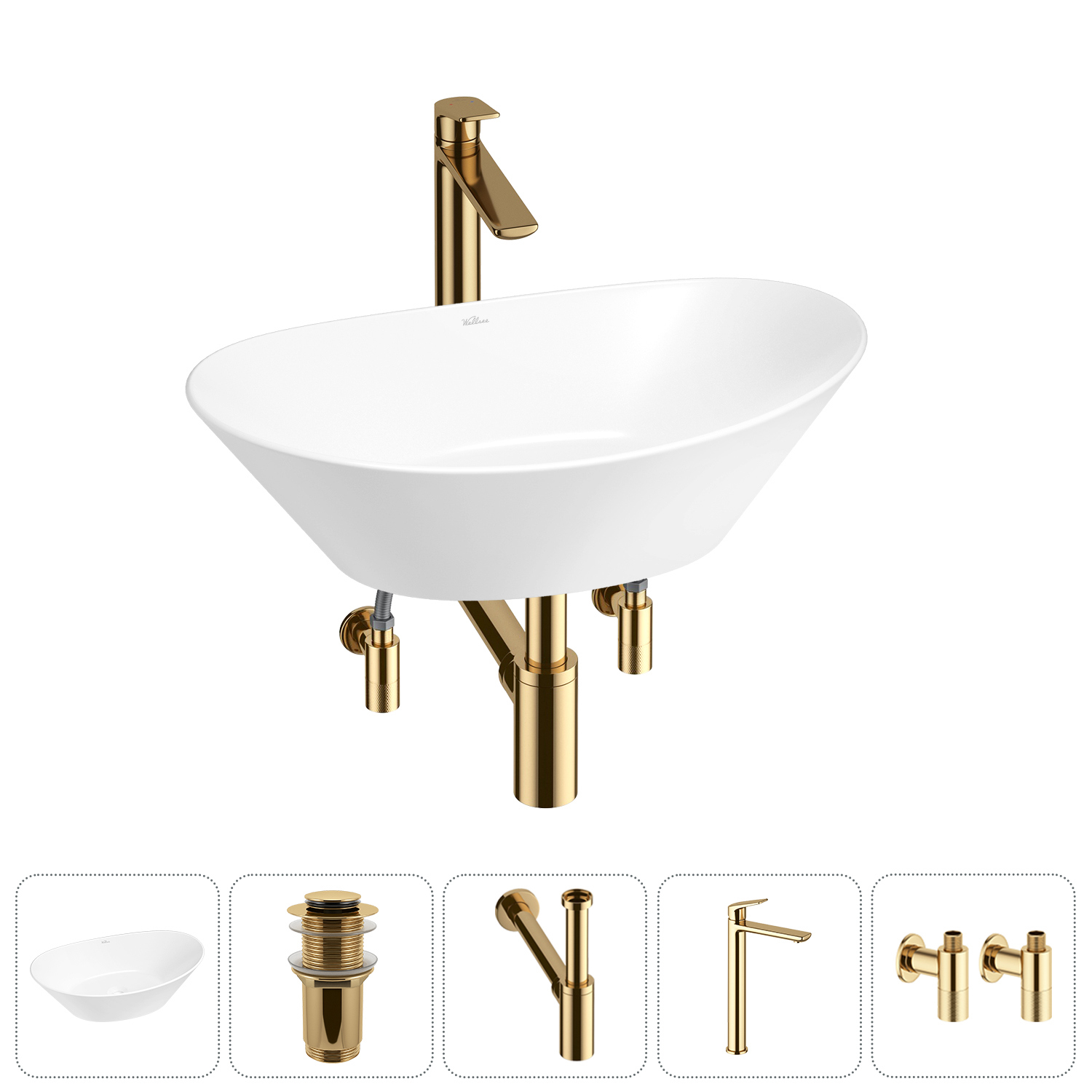 Изображение товара Раковина Wellsee dulcet tones 20212215R 36 см 5 в 1 комплект глянцевая белая Польша