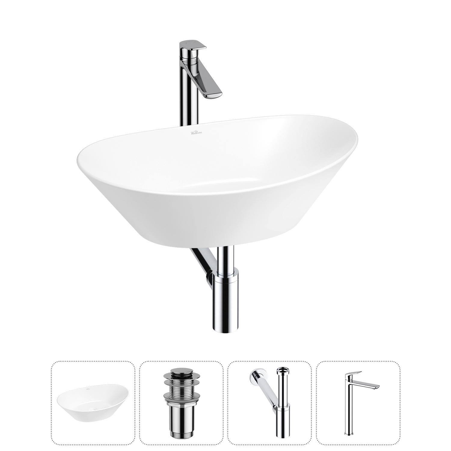 Изображение товара Раковина Wellsee dulcet tones 20212225R 46см 4 в 1 с сифоном и смесителем