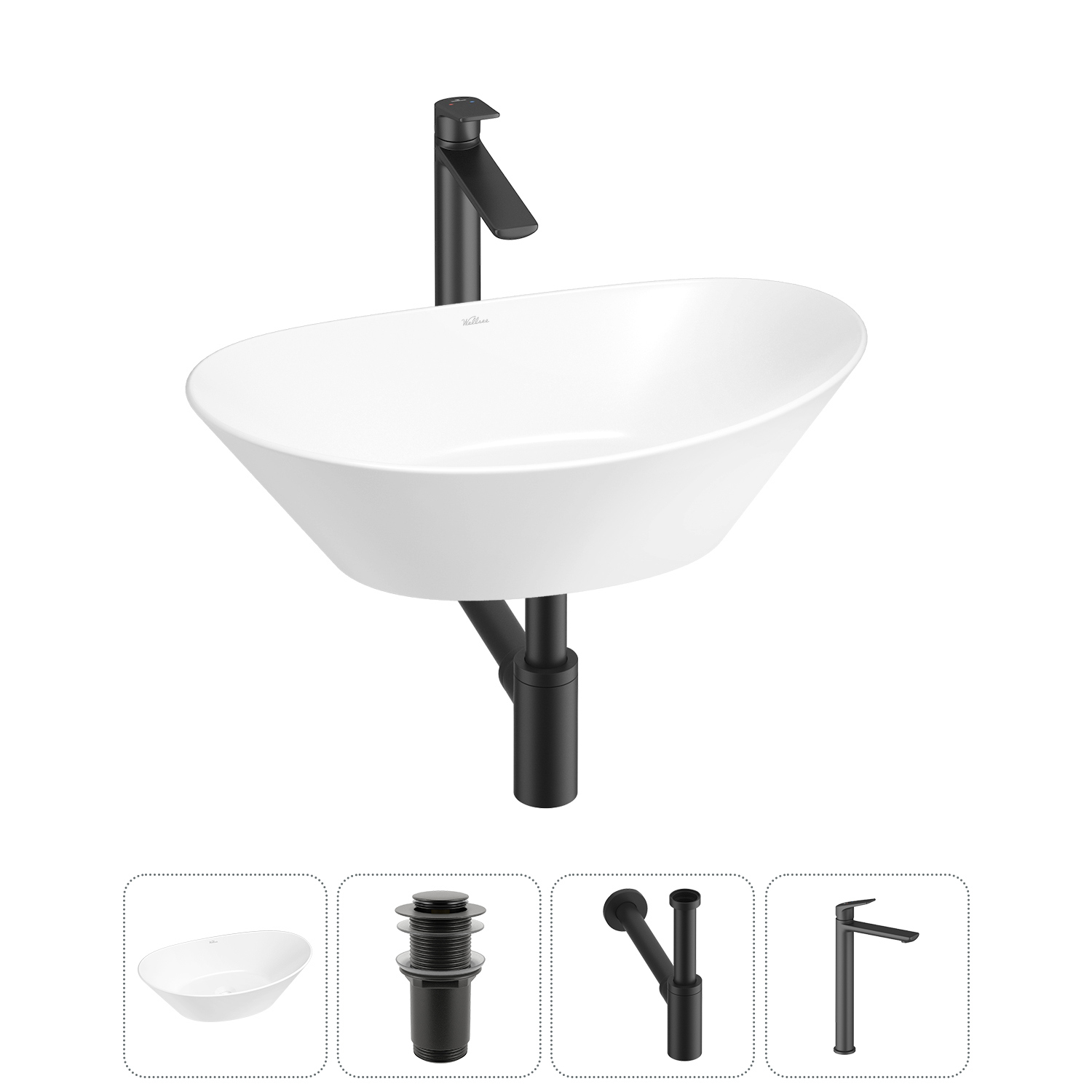 Изображение товара Раковина Wellsee dulcet tones 20212242R 56 см с сифоном и смесителем 4 в 1