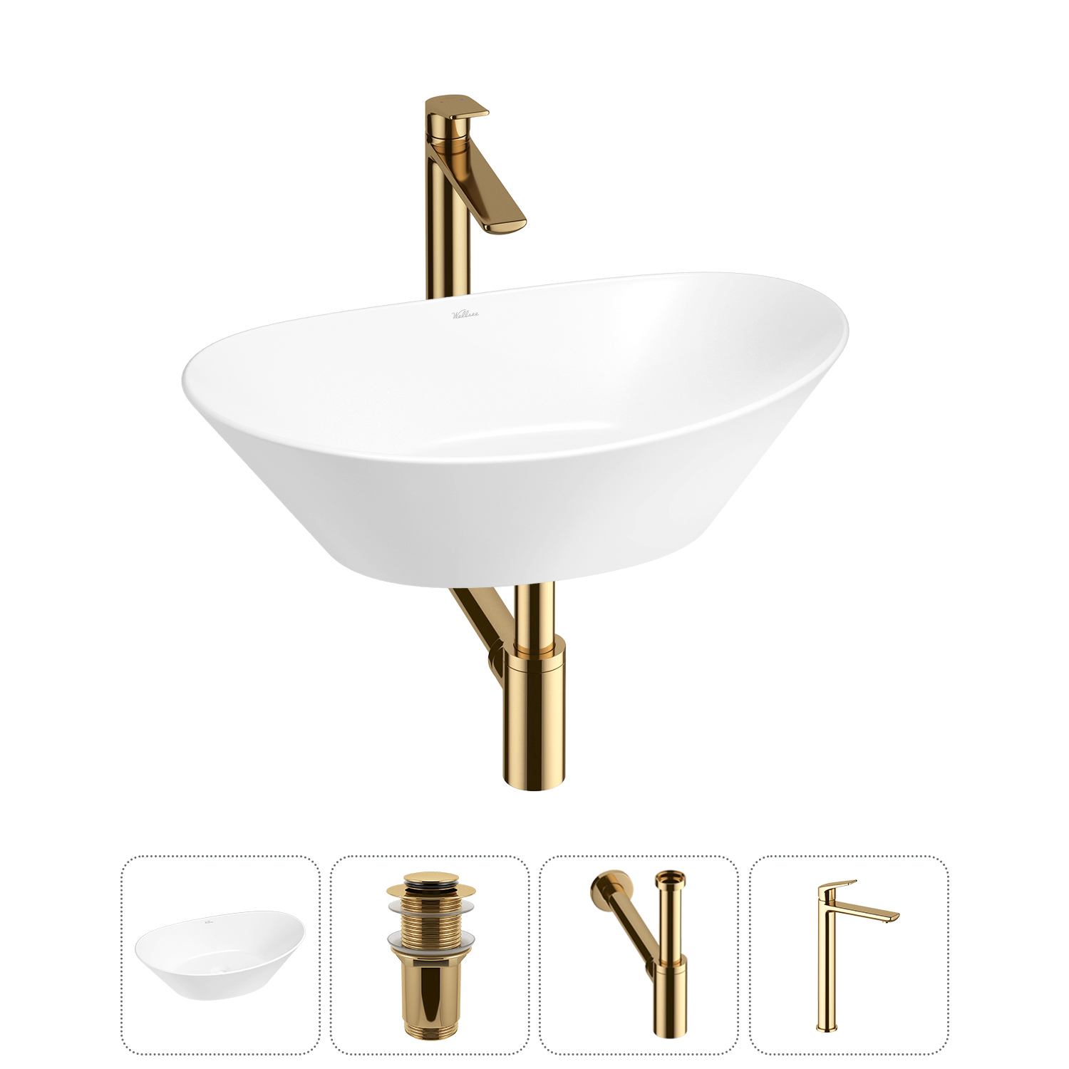 Изображение товара Раковина Wellsee dulcet tones 56см комплект 4 в 1 с сифон и смесителем