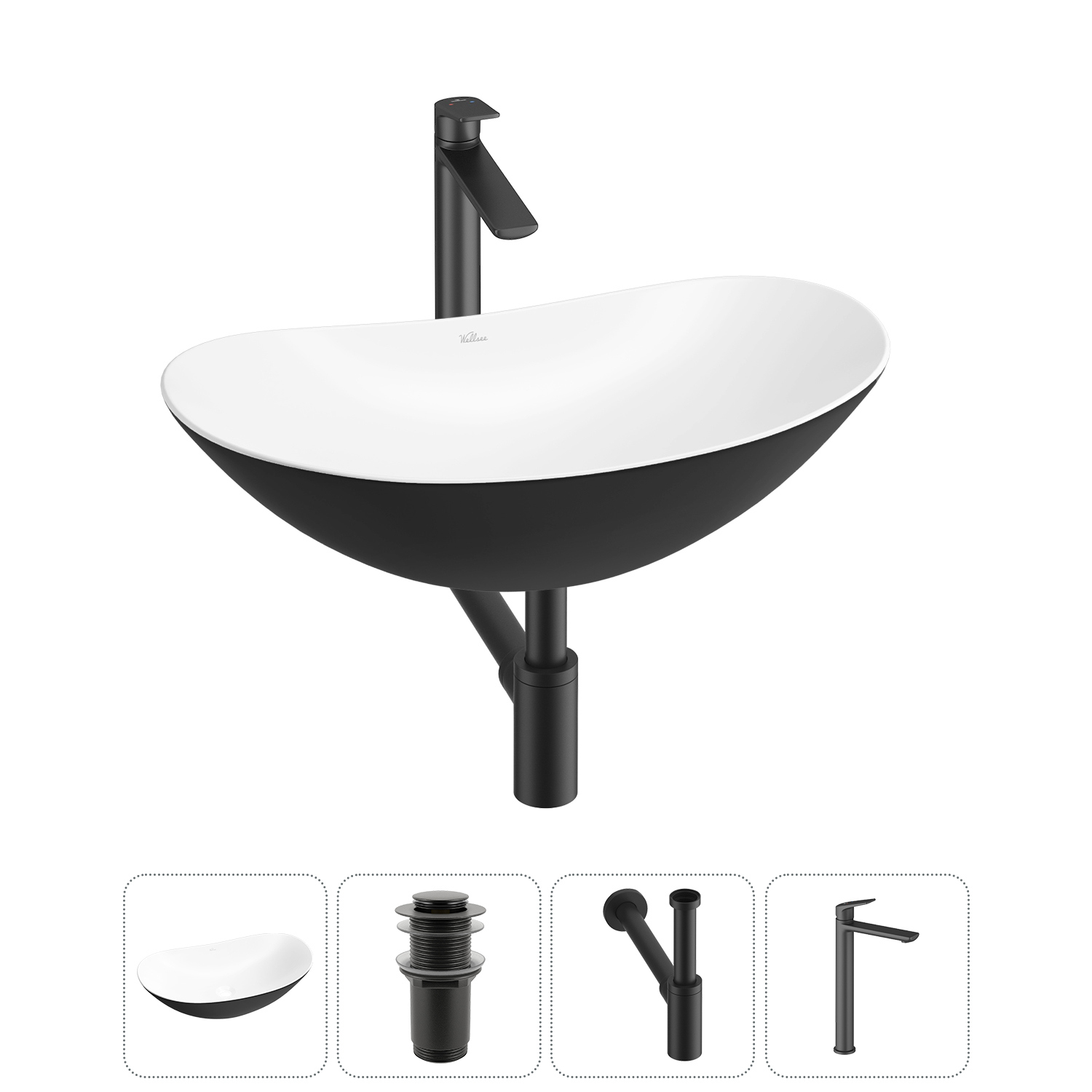 Изображение товара Раковина Wellsee Carefree Dove 20212328R 60 см с сифоном и смесителем в комплекте