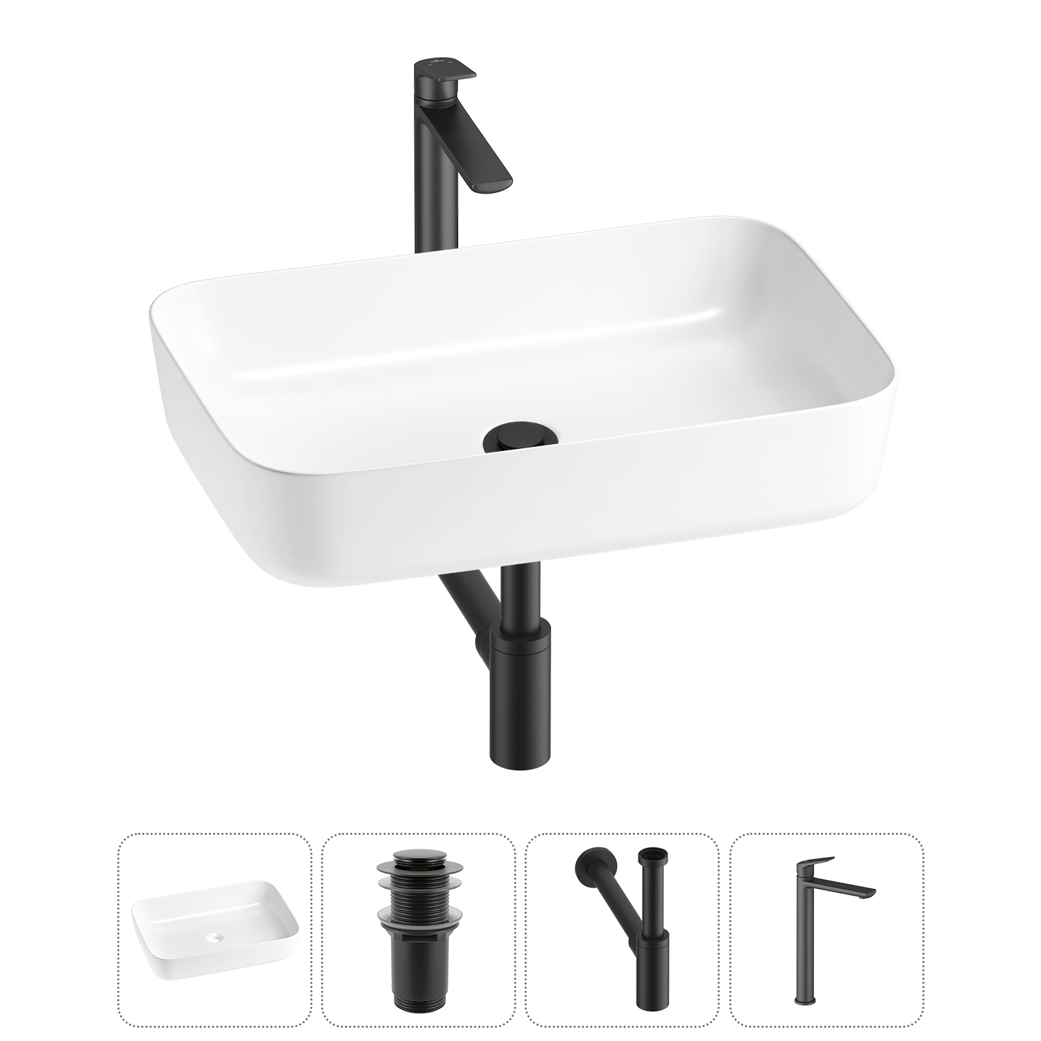 Изображение товара Раковина Wellsee Preen 20214256R 60 см с сифоном и смесителем, белая