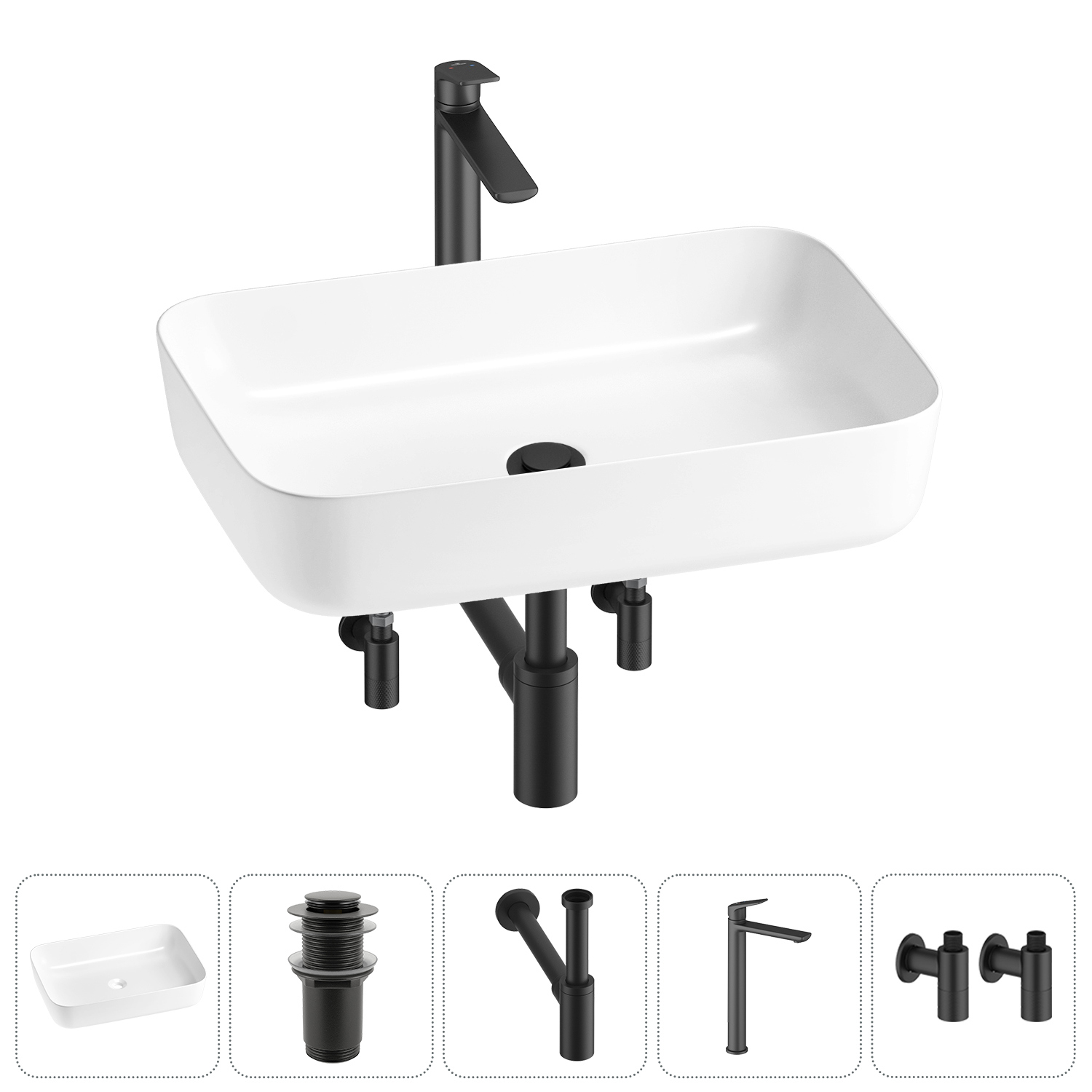 Изображение товара Раковина Wellsee Preen 20214260R 60 см с комплектом 5 в 1 для ванной