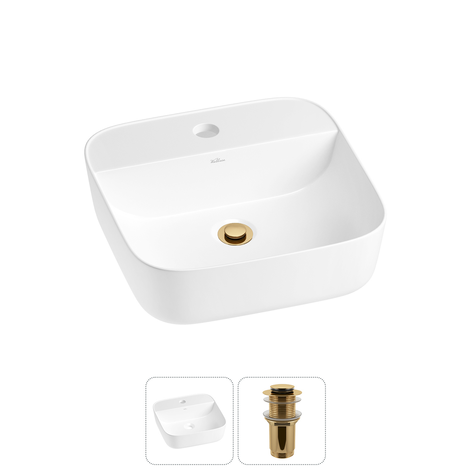 Изображение товара Раковина Wellsee Preen 20214289R 40 см квадратная с донным клапаном