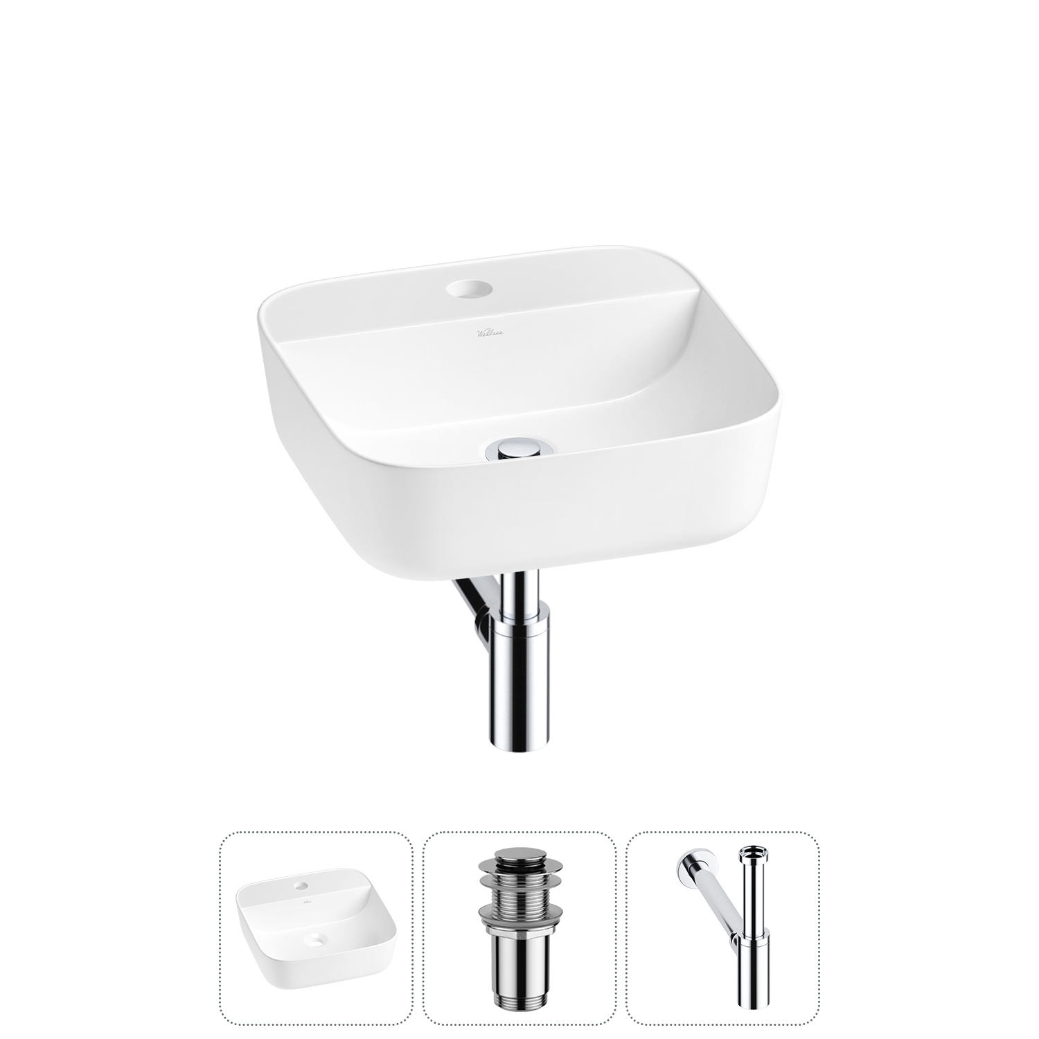 Изображение товара Раковина Wellsee preen 20214291R 40 см с сифоном и донным клапаном белая