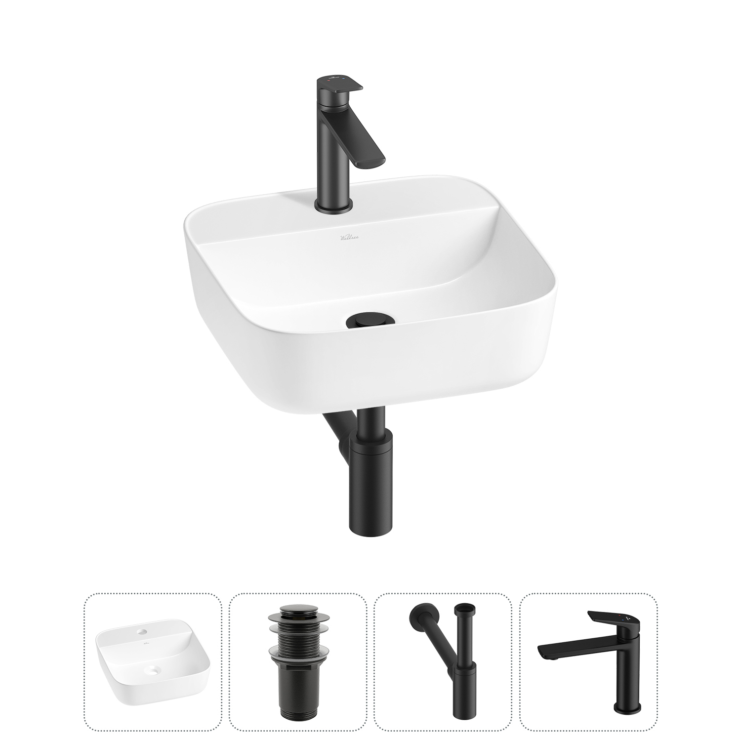 Изображение товара Раковина Wellsee Preen 20214296R 40см 4в1 с сифоном и смесителем глянцевая