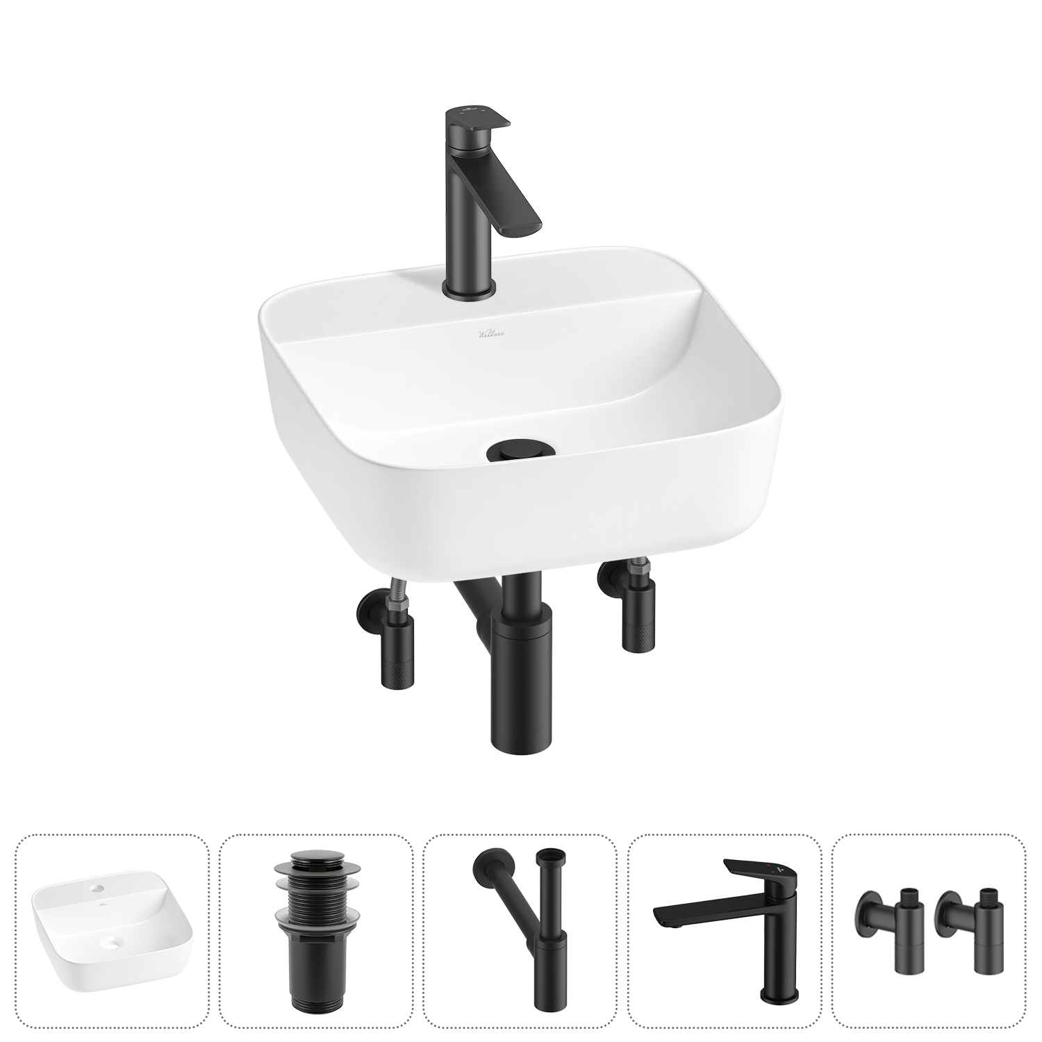 Изображение товара Раковина Wellsee preen 20214300R 40см цвет раковина 5 в 1: д/к, сифон, смеситель, вентили