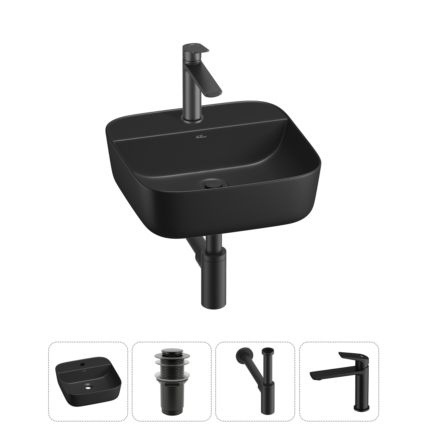 Изображение товара Раковина Wellsee preen 40 см комплект 4 в 1 матовый черный Польша